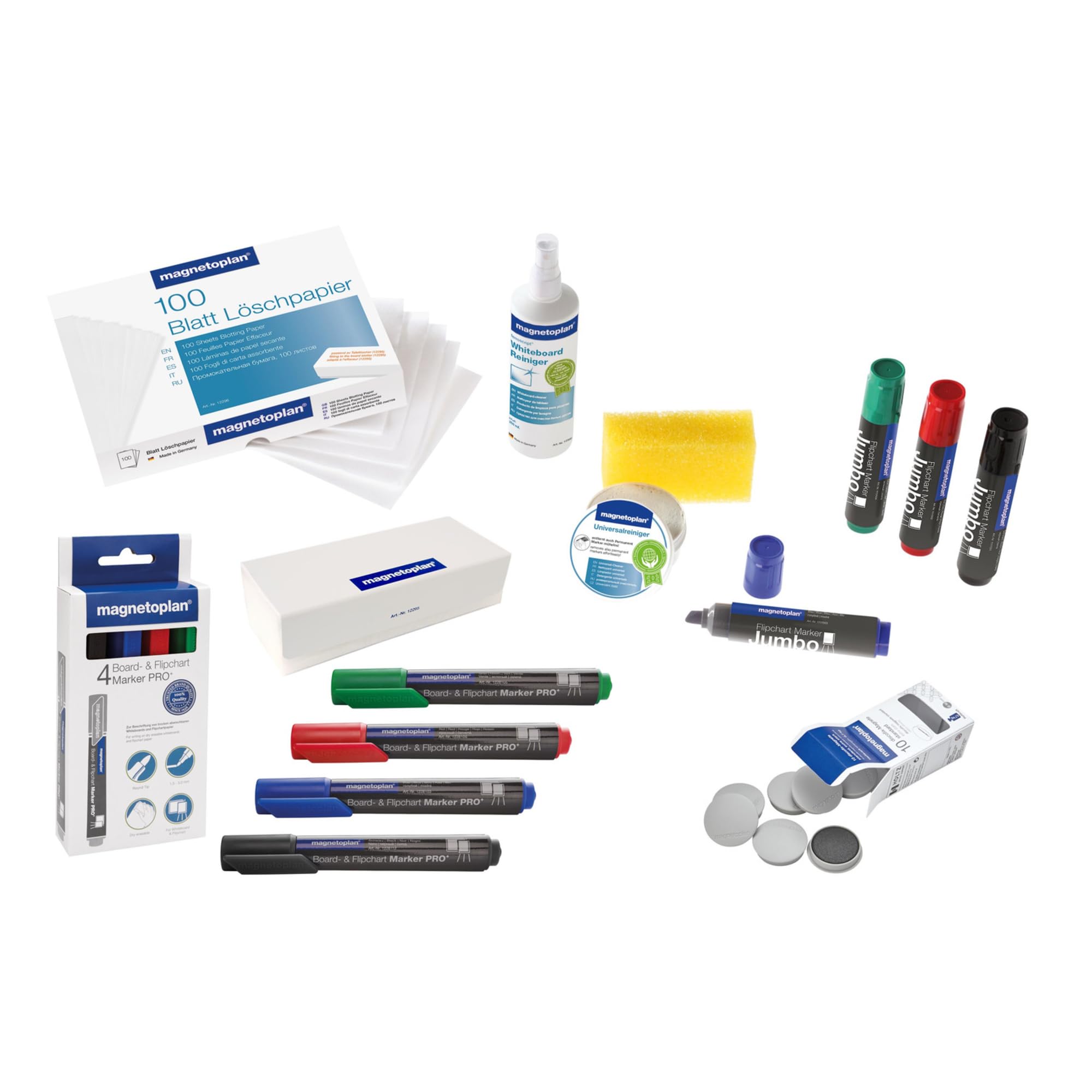 **Magnetic Whiteboard Accessory Kit - 4 Dry Erase Markers, Whiteboard Cleaner Spray, 10 Magnetic Dots, 1 Magnetic Eraser & 100 Blotting Paper Sheets - Perfect for Office, Classroom & Home Use**