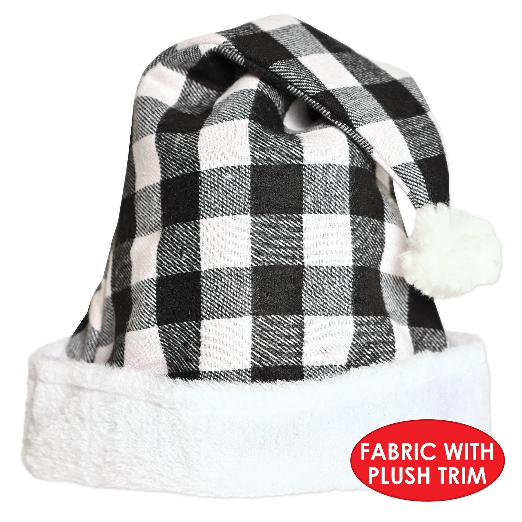 12 Pack Beistle Christmas Plaid Santa Hat - Black & White Holiday Party Hats for Xmas Festive Gatherings, Office Celebrations & Family Photos