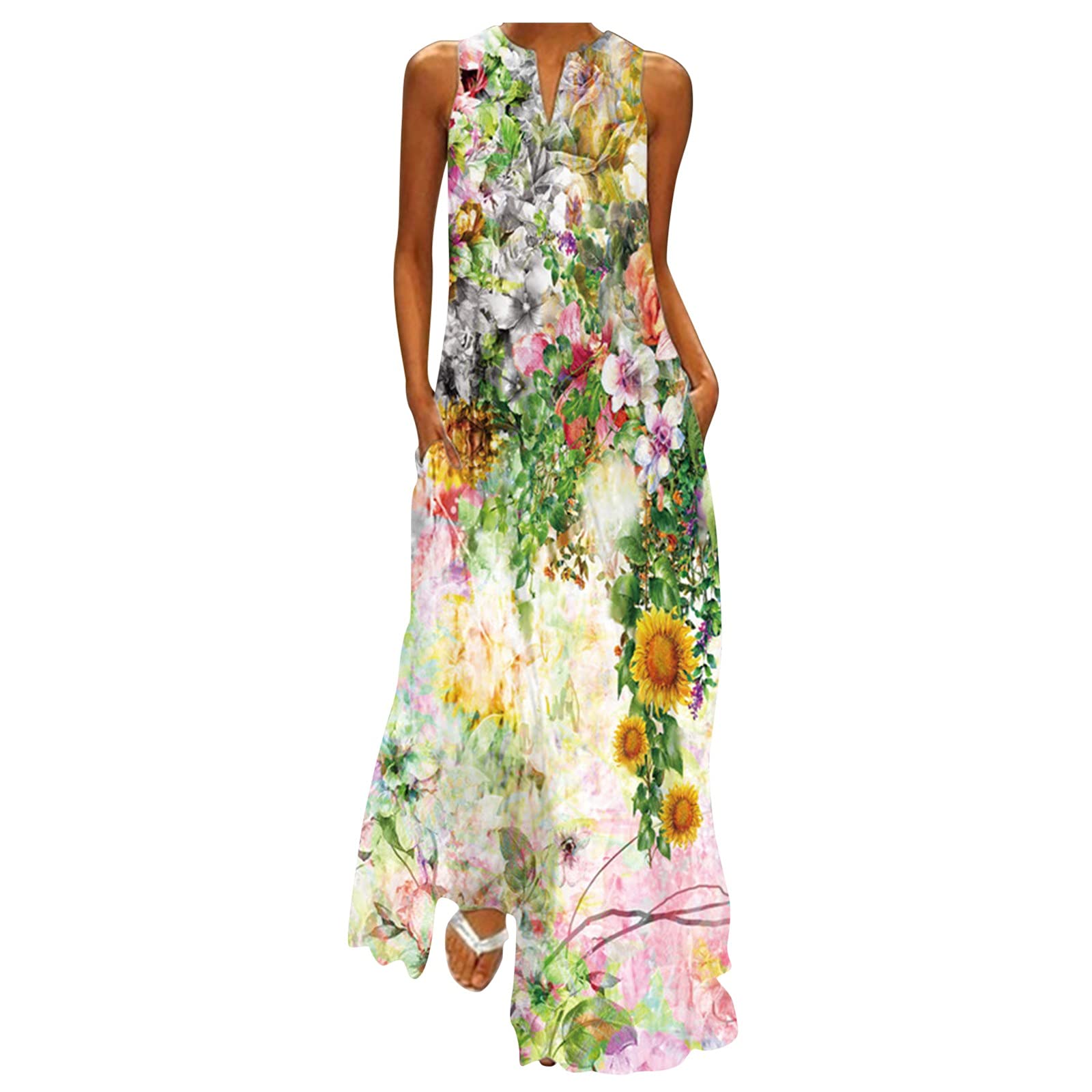 Keepfit Casual Floral Summer Dress - Sleeveless Flowy Boho Maxi Dress for Wedding Guest, Beach Party & Vacation | Lightweight Comfortable Women's Dress for Outdoor Events & Special Occasions
