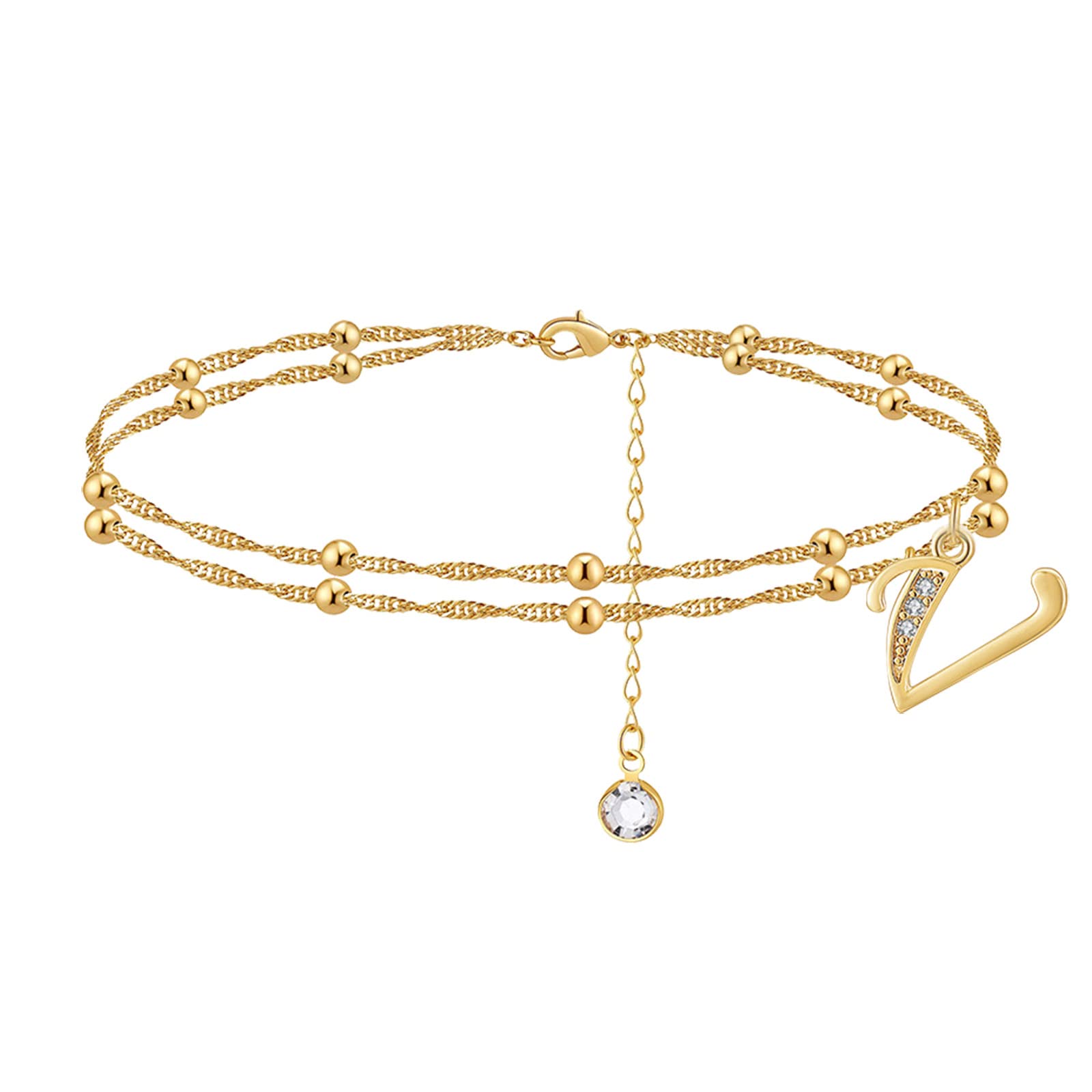 The Lord of the Rings Book Set | Gold Plated Dainty Heart Initial Ankle Bracelet for Women & Teen Girls - Adjustable Layered Anklet (Letter V, One Size) | Perfect for Everyday Wear, Beach Vacation & Gift Giving