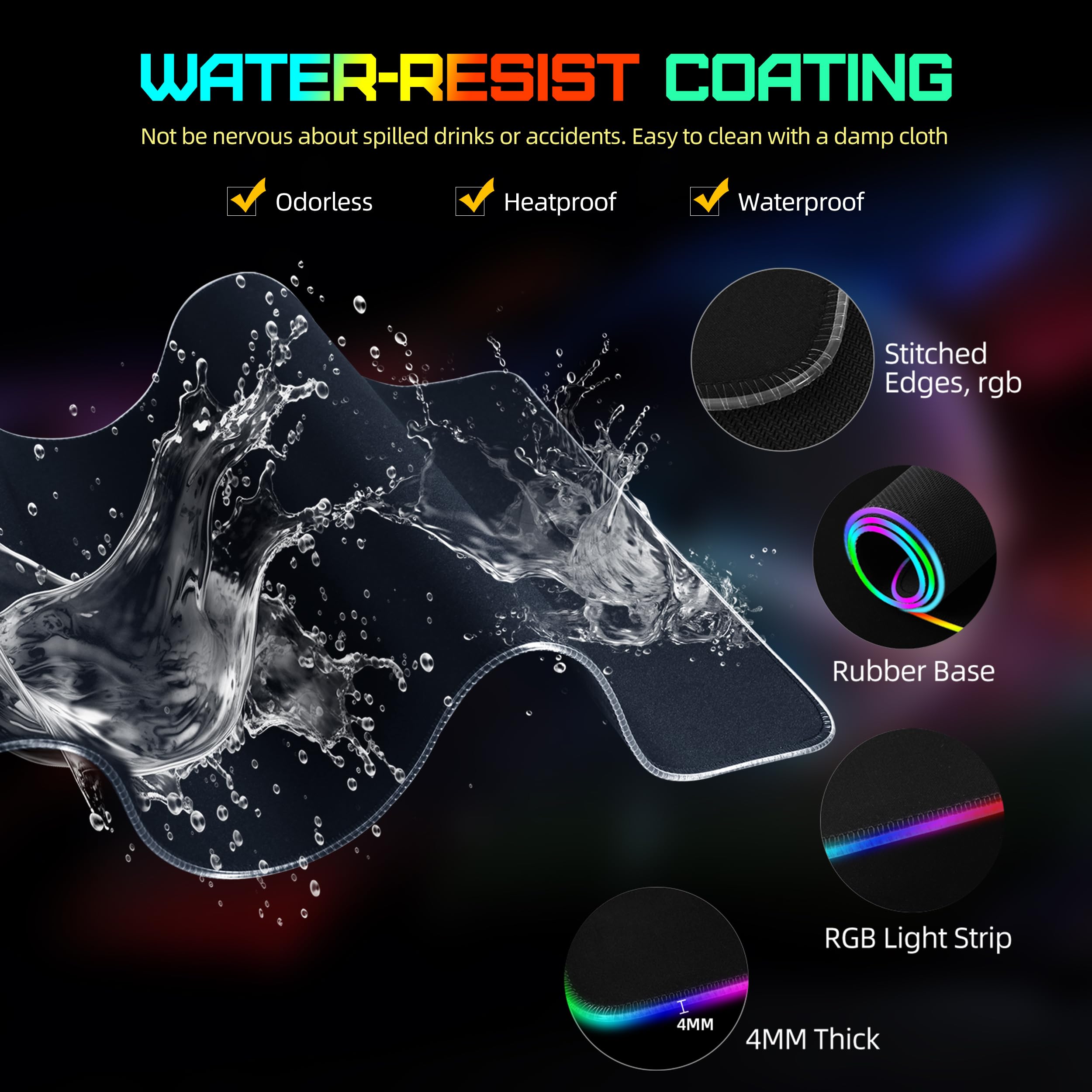 Wireless Charging RGB Gaming Mouse Pad - Large 800x400x4mm Ultra-Smooth Non-Slip Desk Mat with Waterproof Surface for PC, Office & Gaming Setup - Perfect for Esports, Work & Home Computer Use