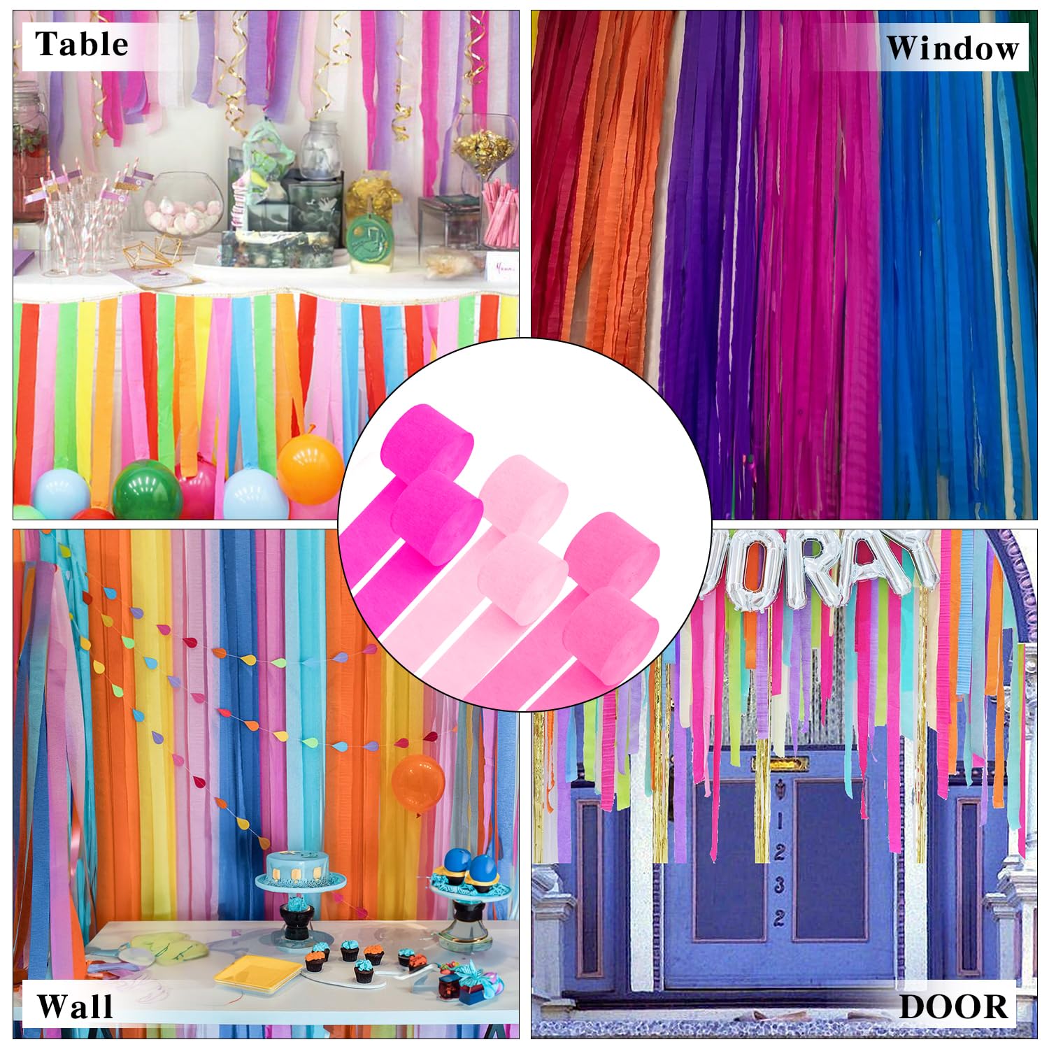 6 Pack Crepe Paper Streamers - 492ft Total (82ft x 2.37