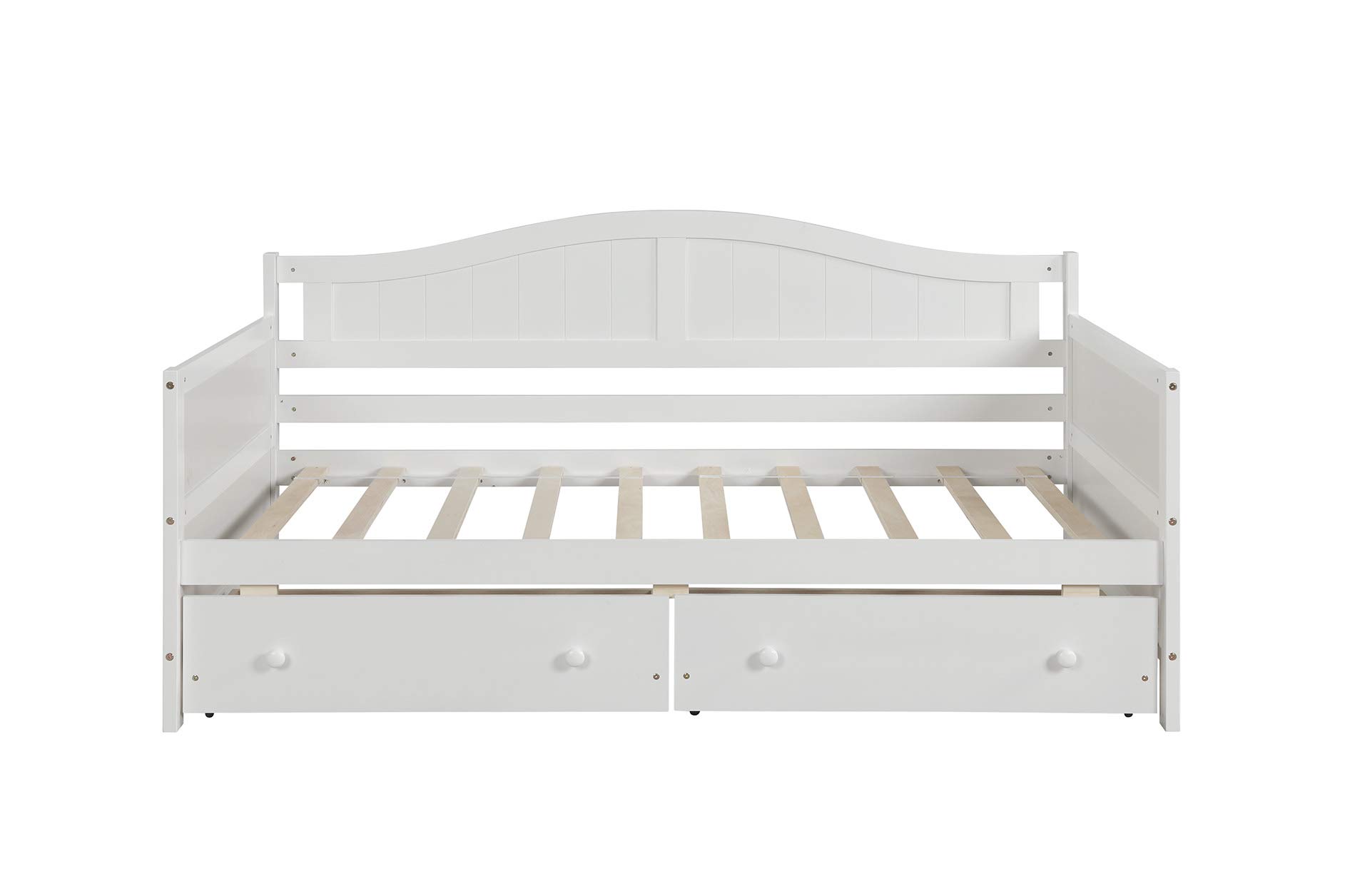 Hanway Twin Daybed with 2 Drawers - Solid Pine Wood Frame - Extra Storage Space - Durable White Painted Design for Bedroom, Guest Room or Kids Room
