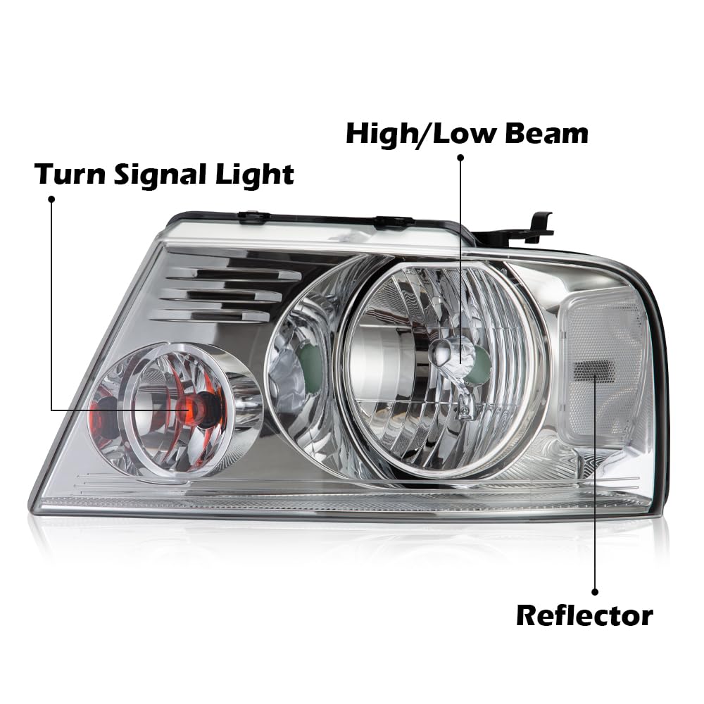 PIT66 Headlights for Ford F150 2004-2008 & Lincoln Mark LT - Clear Lens Chrome Housing - Perfect for Night Driving