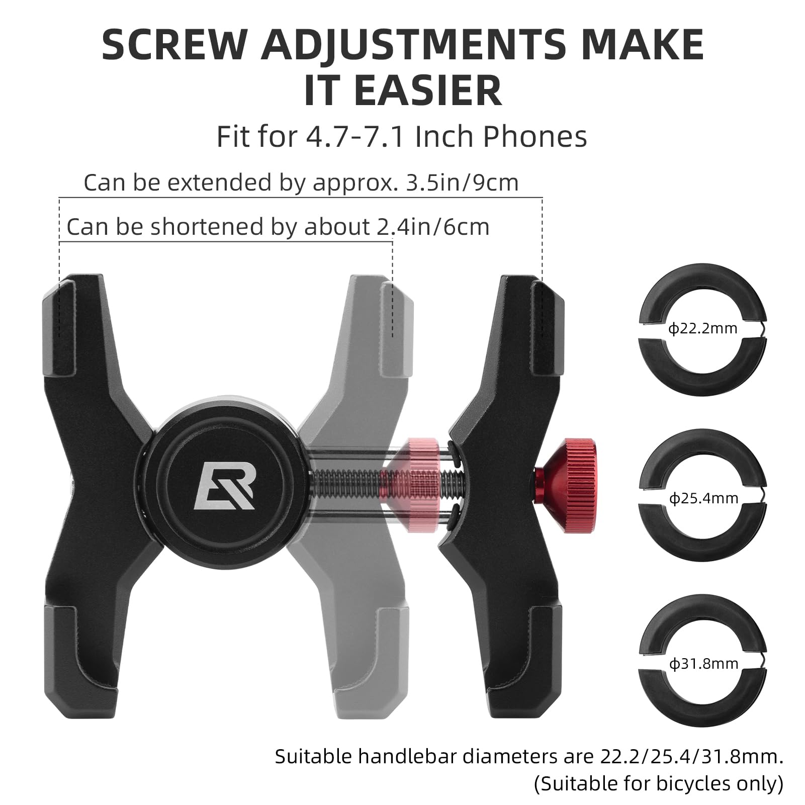 ROCKBROS Aluminum Bike Phone Mount Holder - Universal Handlebar Mount for 4.7-7.1 Inch Smartphones - Perfect for Cycling, Commuting & Outdoor Adventures