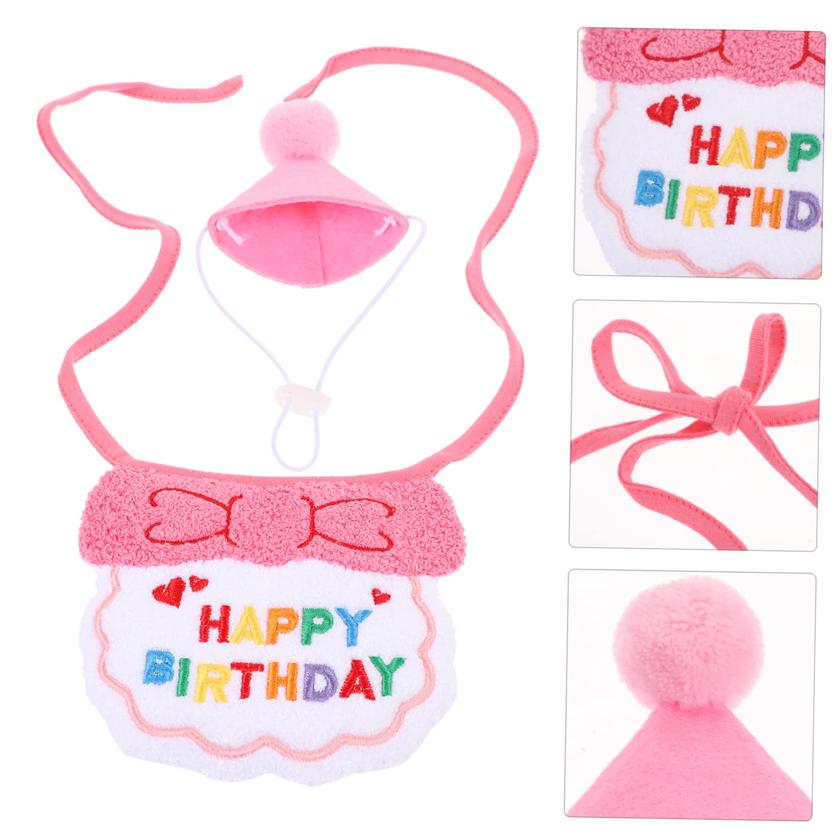 BESPORTBLE 2 Sets Pet Birthday Party Hats & Triangle Bibs - Dog & Kitten Neck Scarf Suit with Yarn Accessories for Birthday Celebrations & Photo Shoots