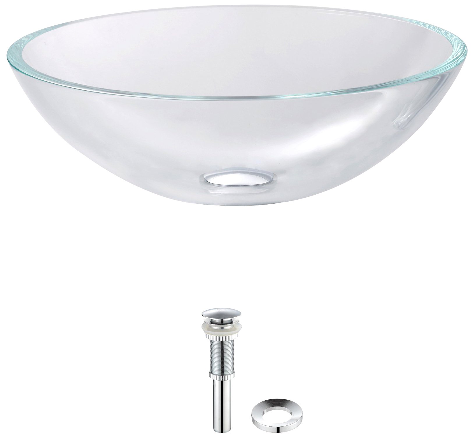 Kraus GV-100-CH Crystal Clear Glass Vessel Bathroom Sink with Chrome PU-MR Finish - Modern Vanity Basin for Contemporary Bathroom Decor
