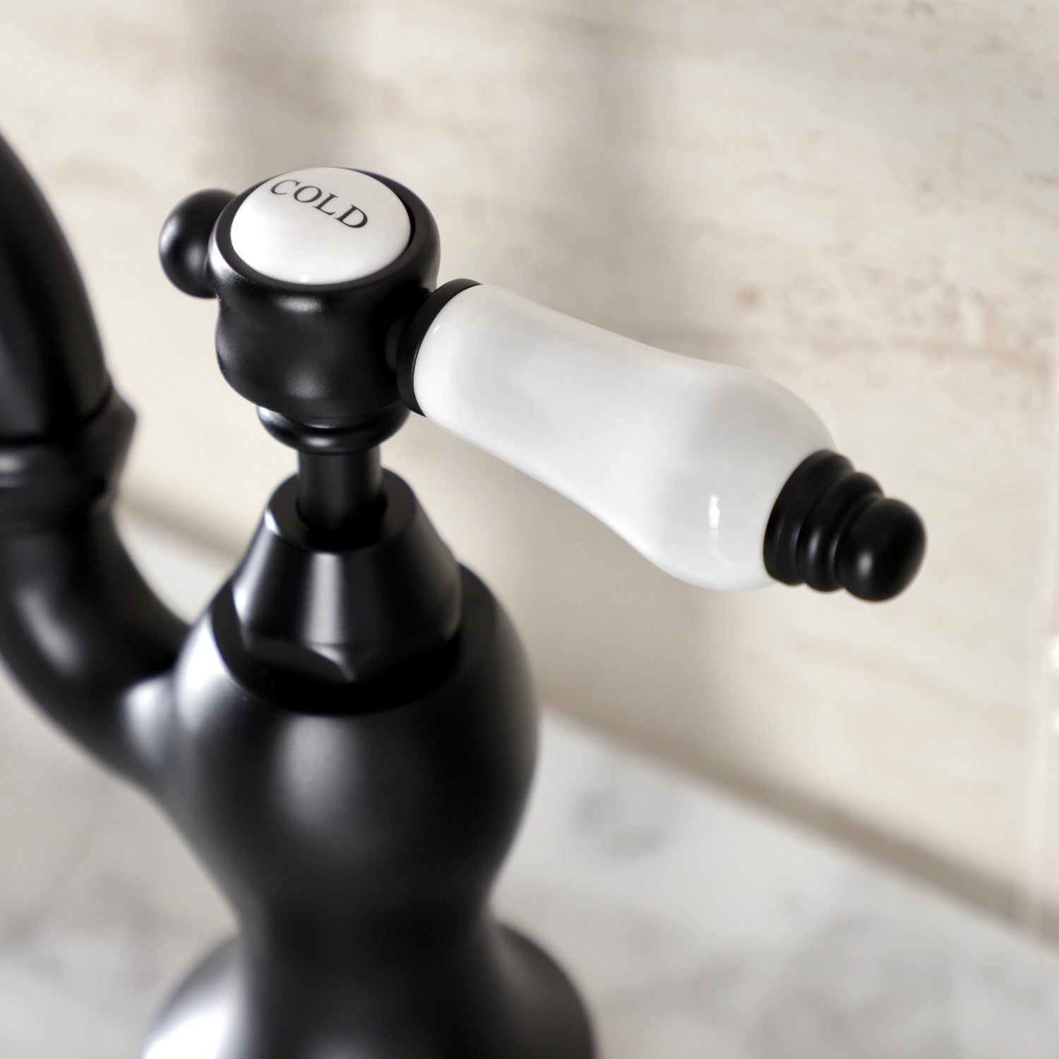 Bel Air KS7990BPL Matte Black Two Handle 3-Hole Deck Mount Bathroom Faucet with Brass Pop-Up Drain - Perfect for Modern Bathroom Vanities and Sink Upgrades