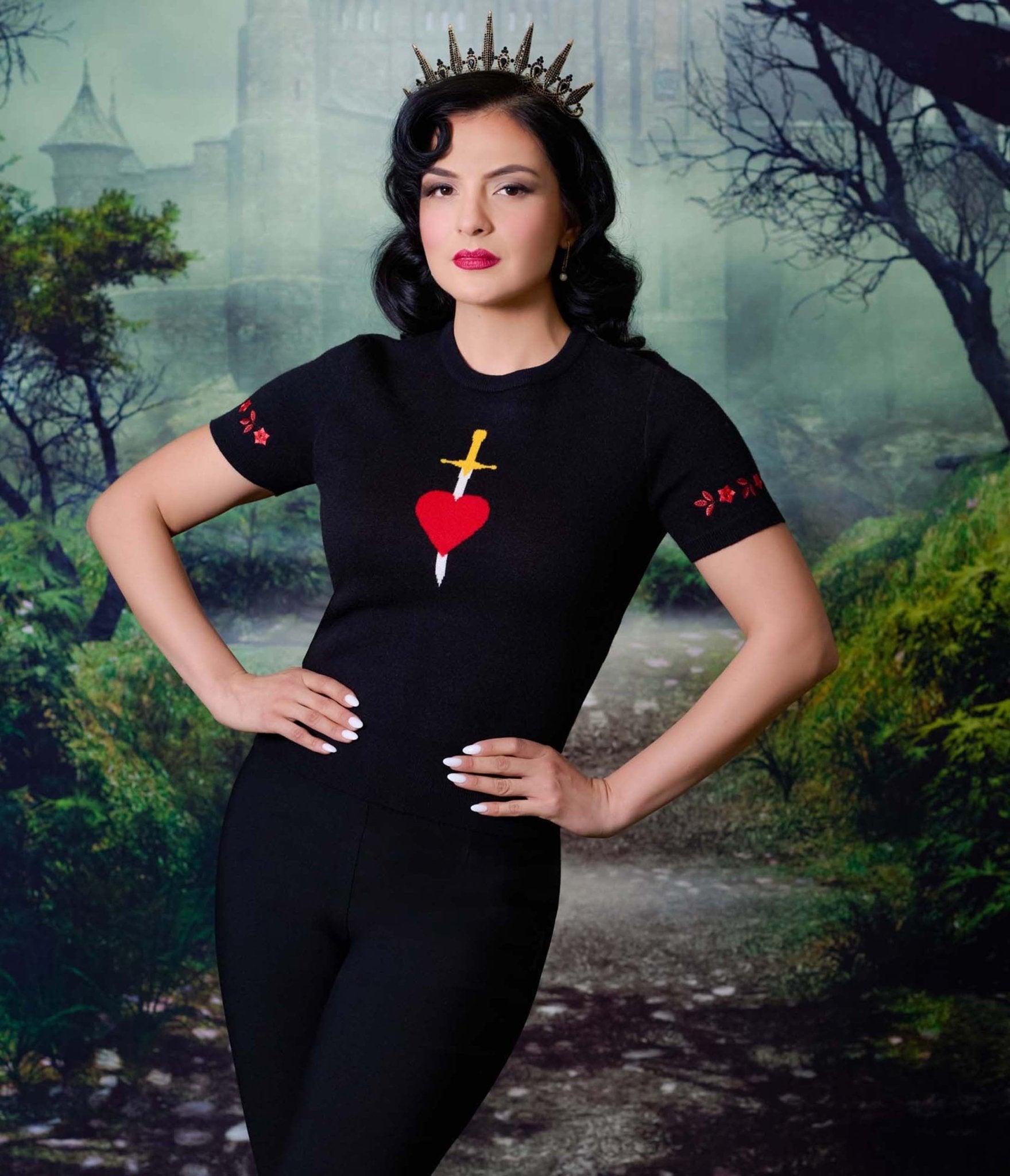 Disney Snow White Evil Queen Puff Sleeve Sweater - Vintage Inspired Pullover for Cosplay, Halloween & Disneybounding