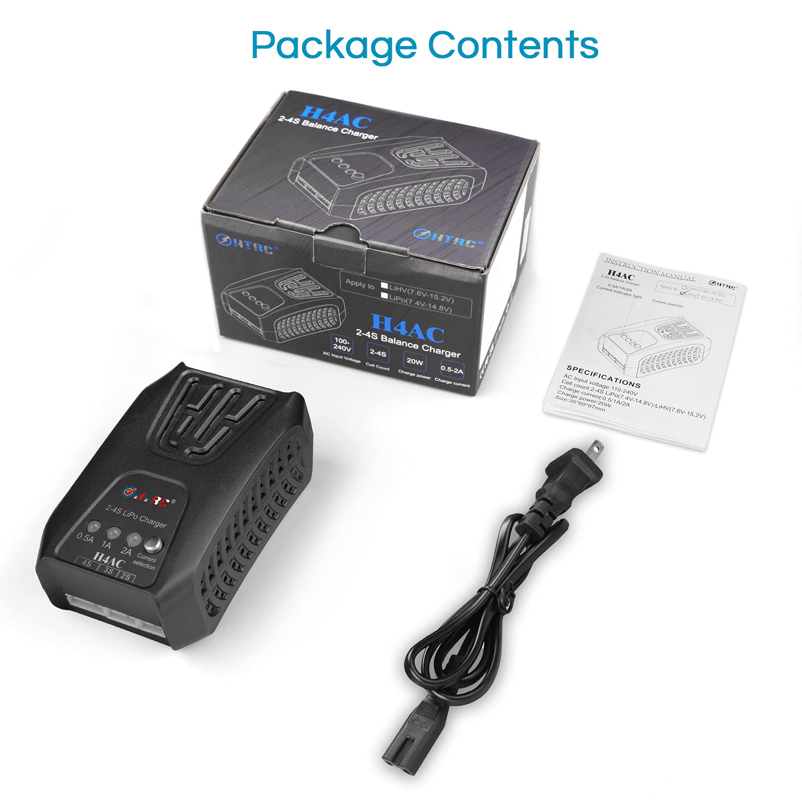 Universal 2s 3s 4s Lipo Battery Charger - 2.0A Balance Charger for 7.4V-14.8V RC LiPo Packs | 20W AC Power Supply | Perfect for RC Cars, Drones, Helicopters & Hobby Vehicles | Fast Charging & Safe Protection for RC Enthusiasts
