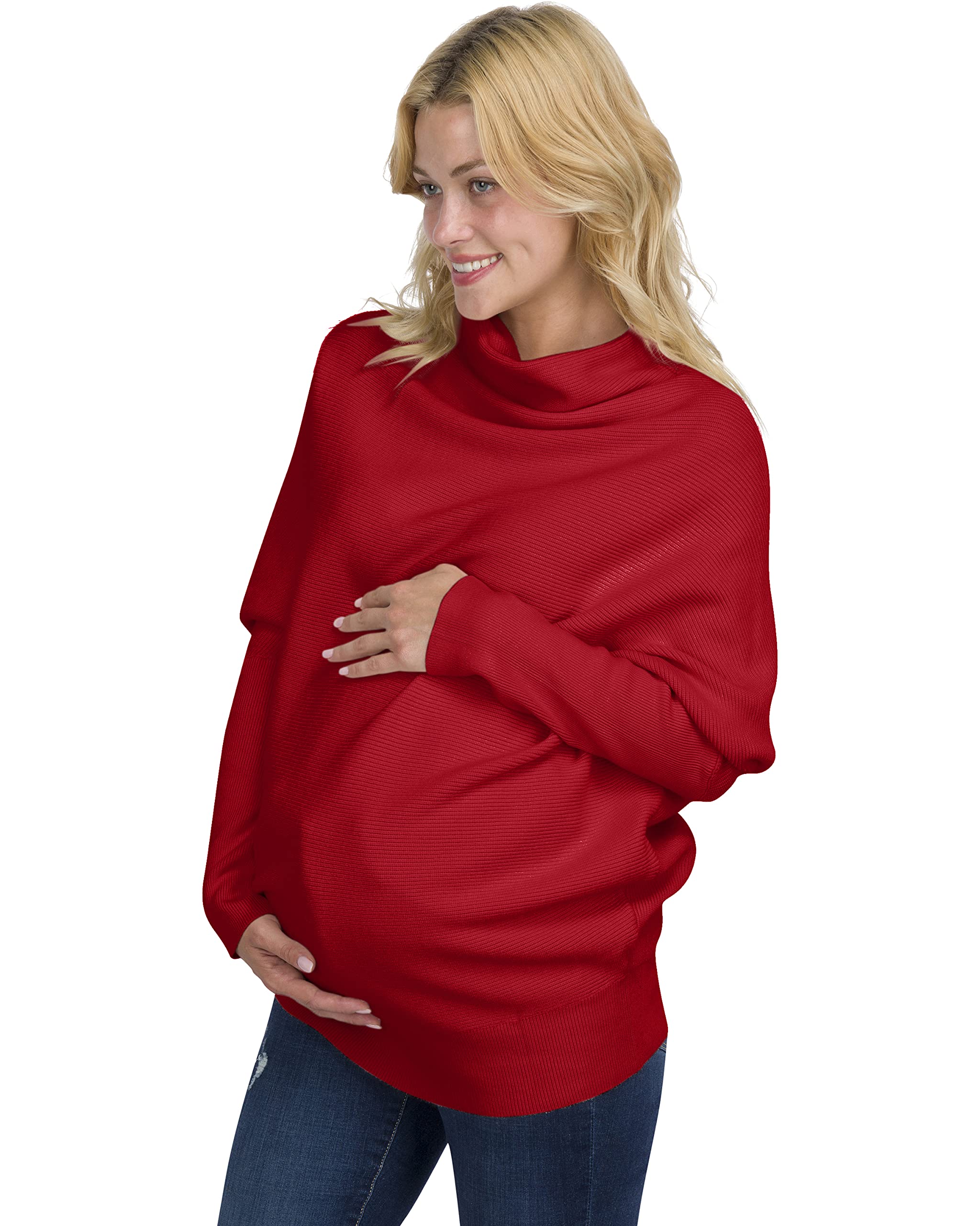 Eliana Funnel Neck Dolman Maternity Sweater - Premium Stretch Fabric Oversized Pregnancy Sweater for Women | Comfortable Nursing & Maternity Wear for Work, Travel & Casual Outfits