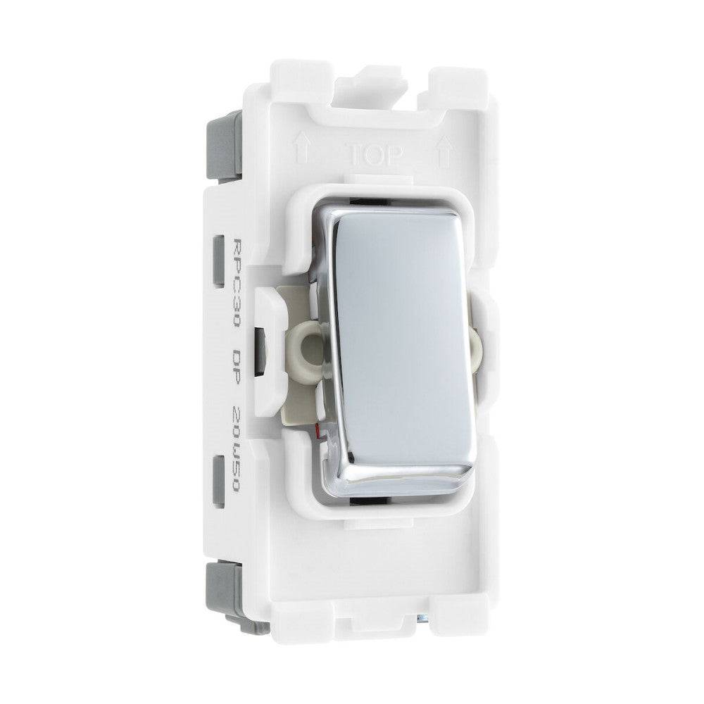 BG Electrical Polished Chrome 20A Double Pole Grid Switch RPC30 - Modern Lighting Control for Homes & Offices