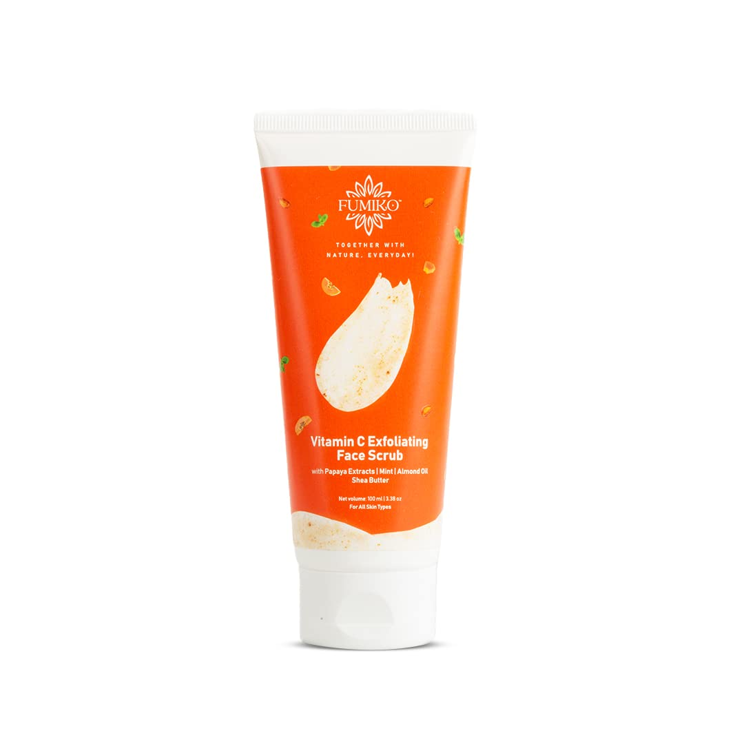 Fumiko Vitamin C Exfoliating Face Scrub with Papaya Extracts & Natural Oils - Brightening Facial Cleanser for Glowing Skin, Reduces Pigmentation & Wrinkles, Removes Dead Skin Cells & Blackheads (100ml) - Perfect for Daily Skincare Routine & Acne-Prone Skin