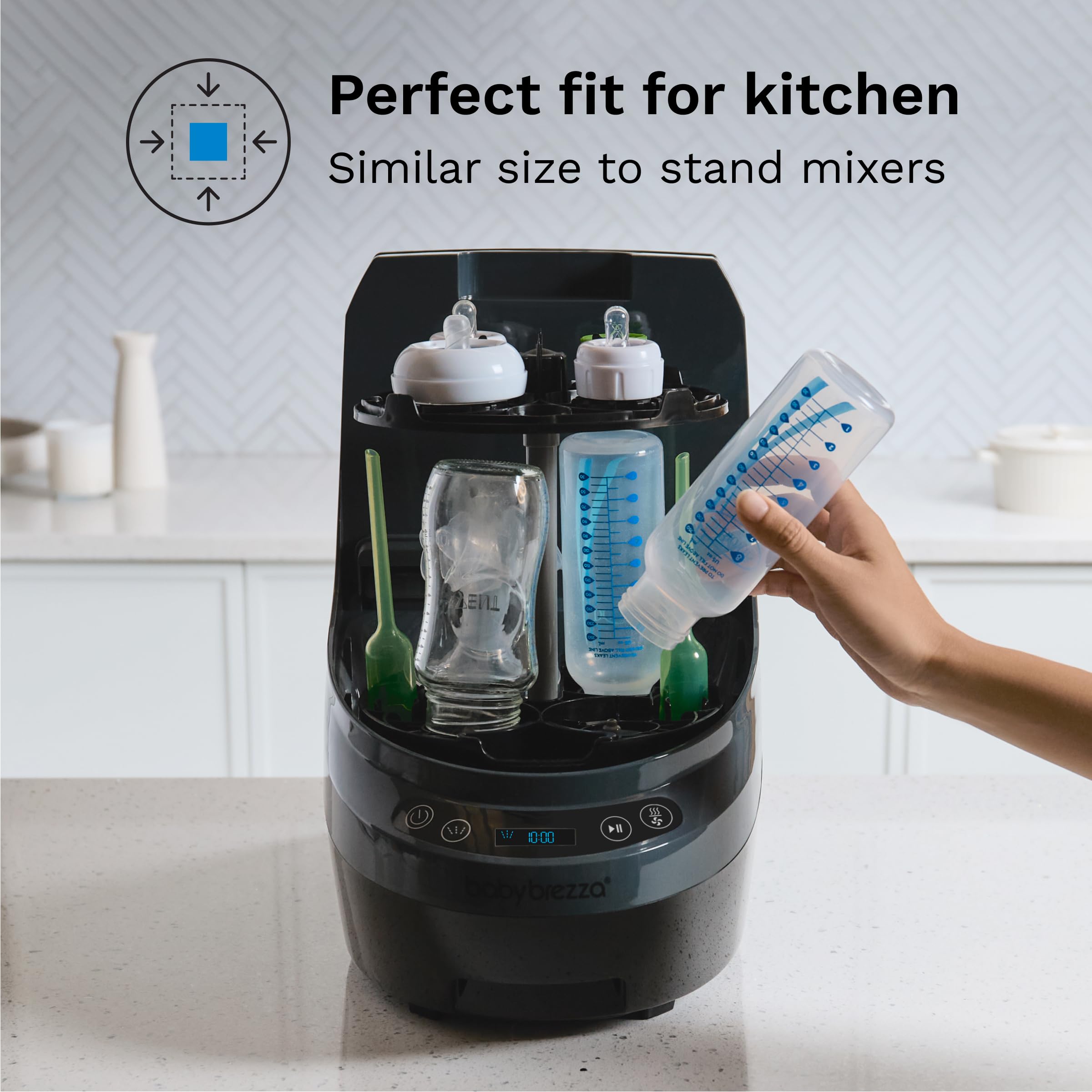 Baby Brezza Bottle Washer Pro - Electric Baby Bottle Sterilizer & Dryer Machine - All-in-One Washer for Bottles, Pump Parts, Sippy Cups - Fast Cleaning & Drying - Perfect for Busy Parents & Daycare Use