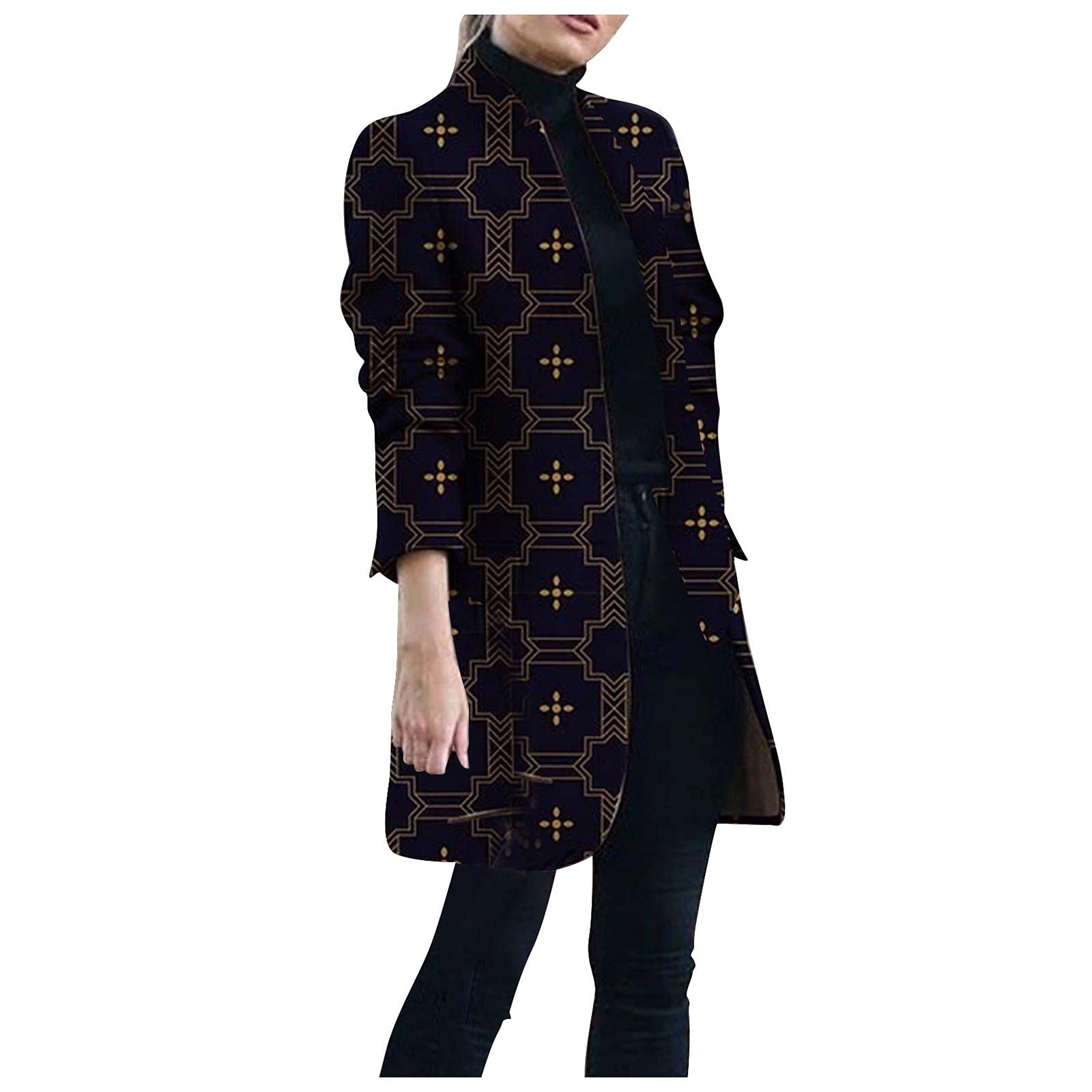 Women's Stand Collar Wool Blend Blazer Coat for Work & Casual Wear