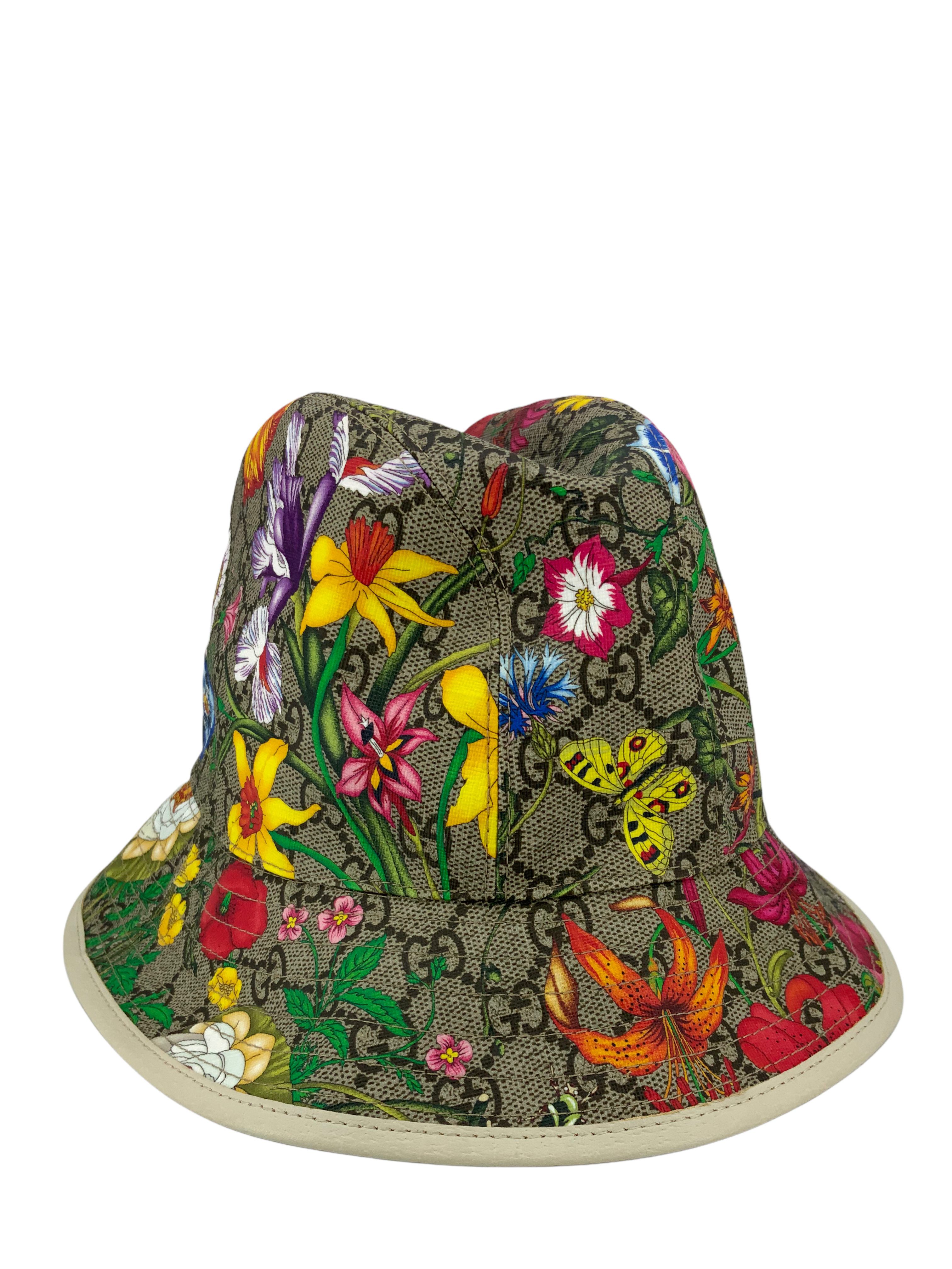 GUCCI GG Supreme Monogram Flora Fedora Hat for Women - Vintage Luxury Sun Hat with Floral Print, Perfect for Beach, Summer Outfits and Fashion Accessories
