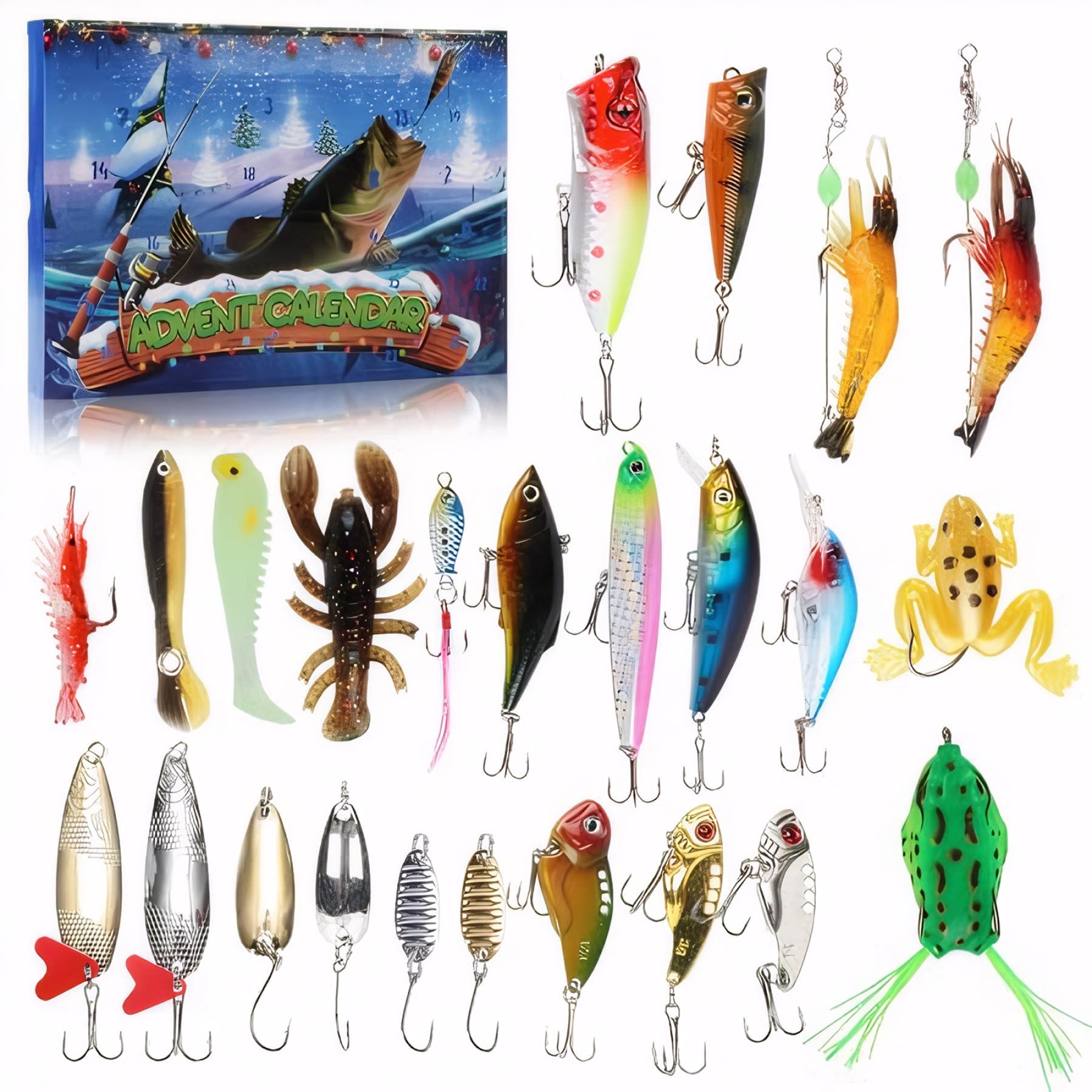 **2024 Fishing Tackle Advent Calendar – 24-Day Countdown with Assorted Baits & Lures – Perfect Christmas Gift for Men, Anglers & Fishing Enthusiasts – Great for Holiday Countdowns, Stocking Stuffers & Fishing Adventures**