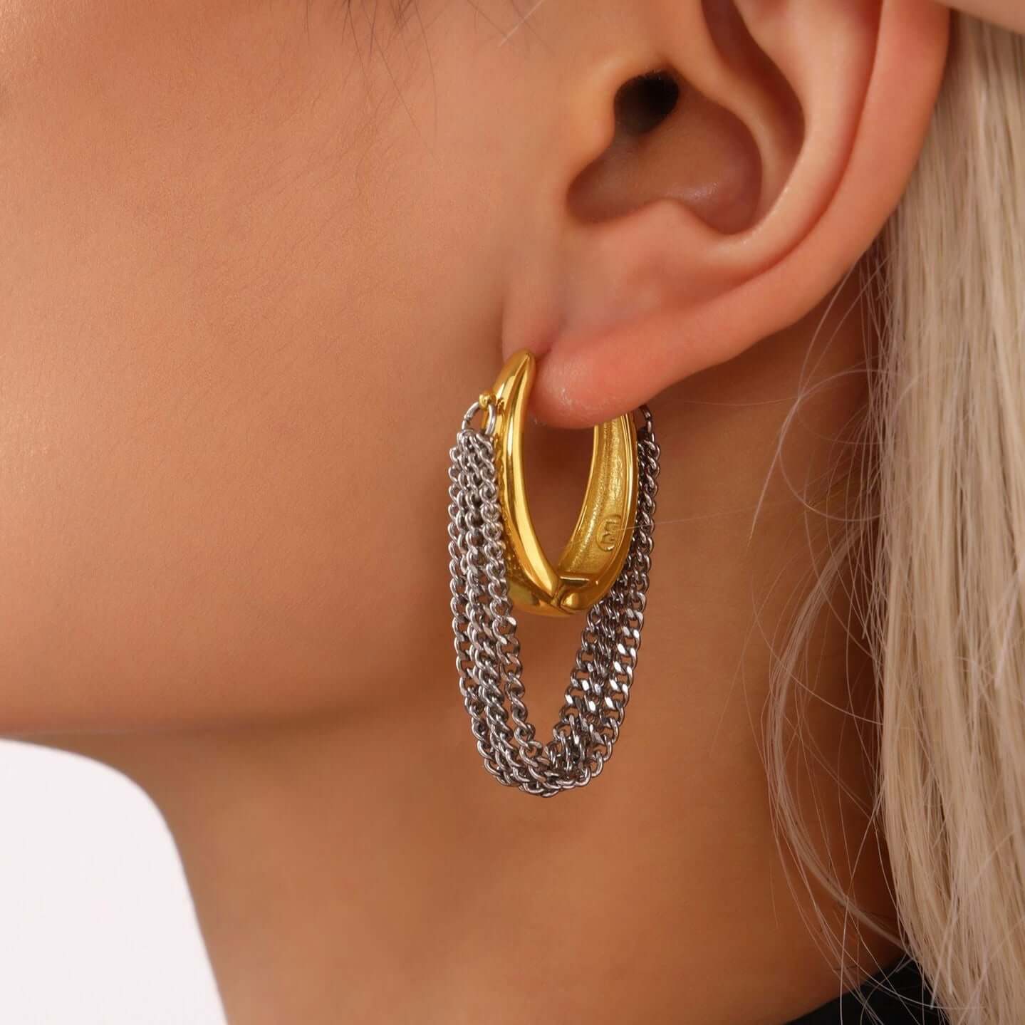 Elegant Gold and Silver Duo Tone Tassel Chain Drop Earrings for Women | Fashion Jewelry Gift for Party, Wedding, and Everyday Wear | F474