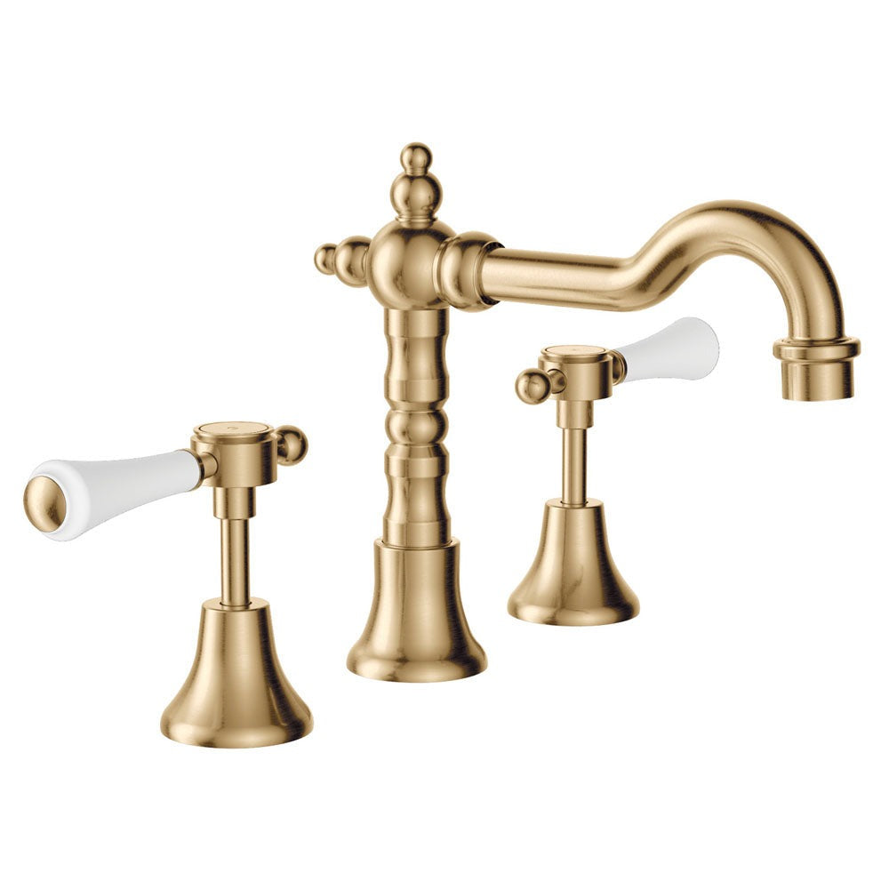 Fienza 339101UB Lillian Shepherds Crook Lever Basin Faucet Set in Urban Brass - Vintage Style Bathroom Sink Faucet for Farmhouse, Traditional & Modern Decor