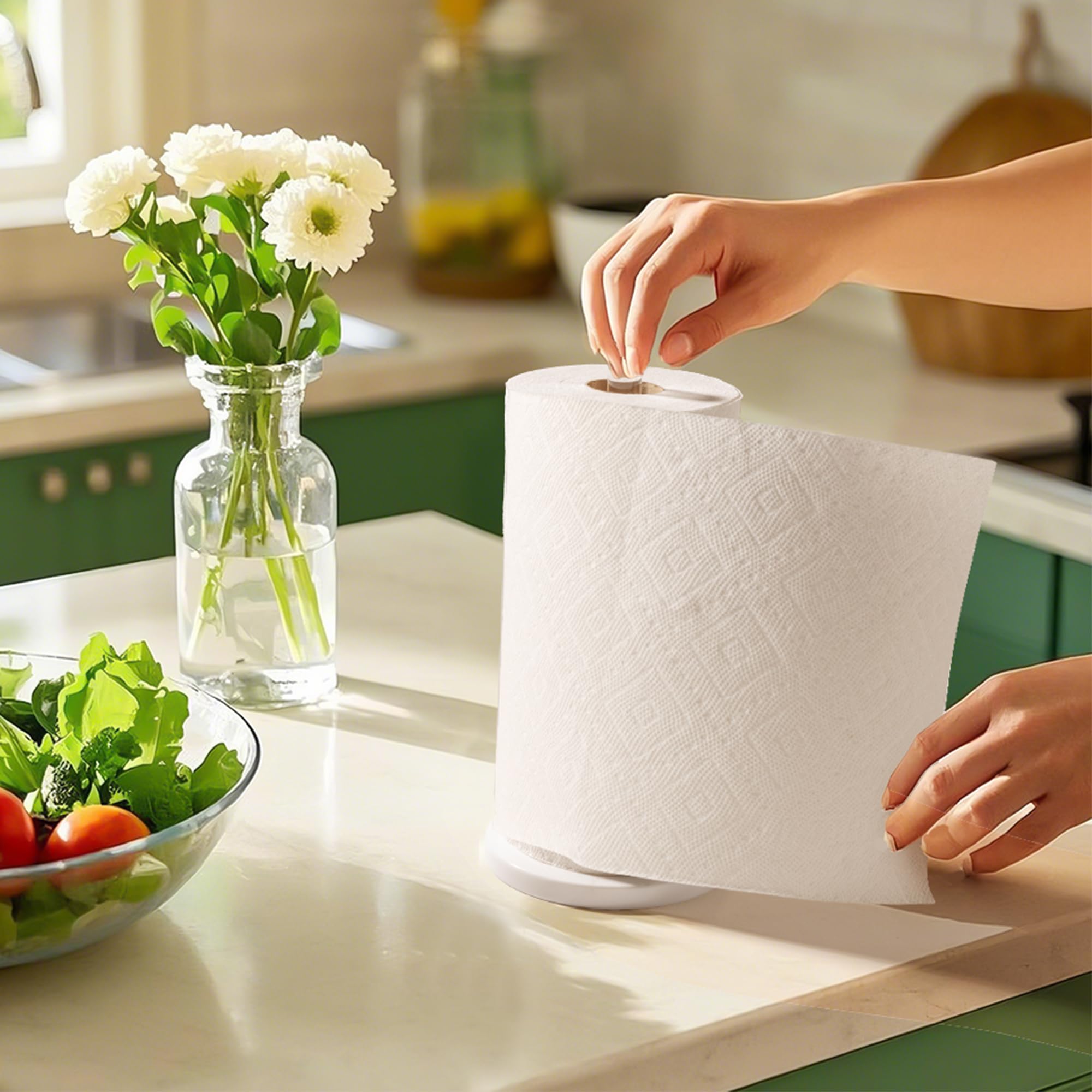 Stainless Steel Paper Towel Holder with White Marble Base - Countertop & Wall Mount Kitchen Towel Rack - 5.5