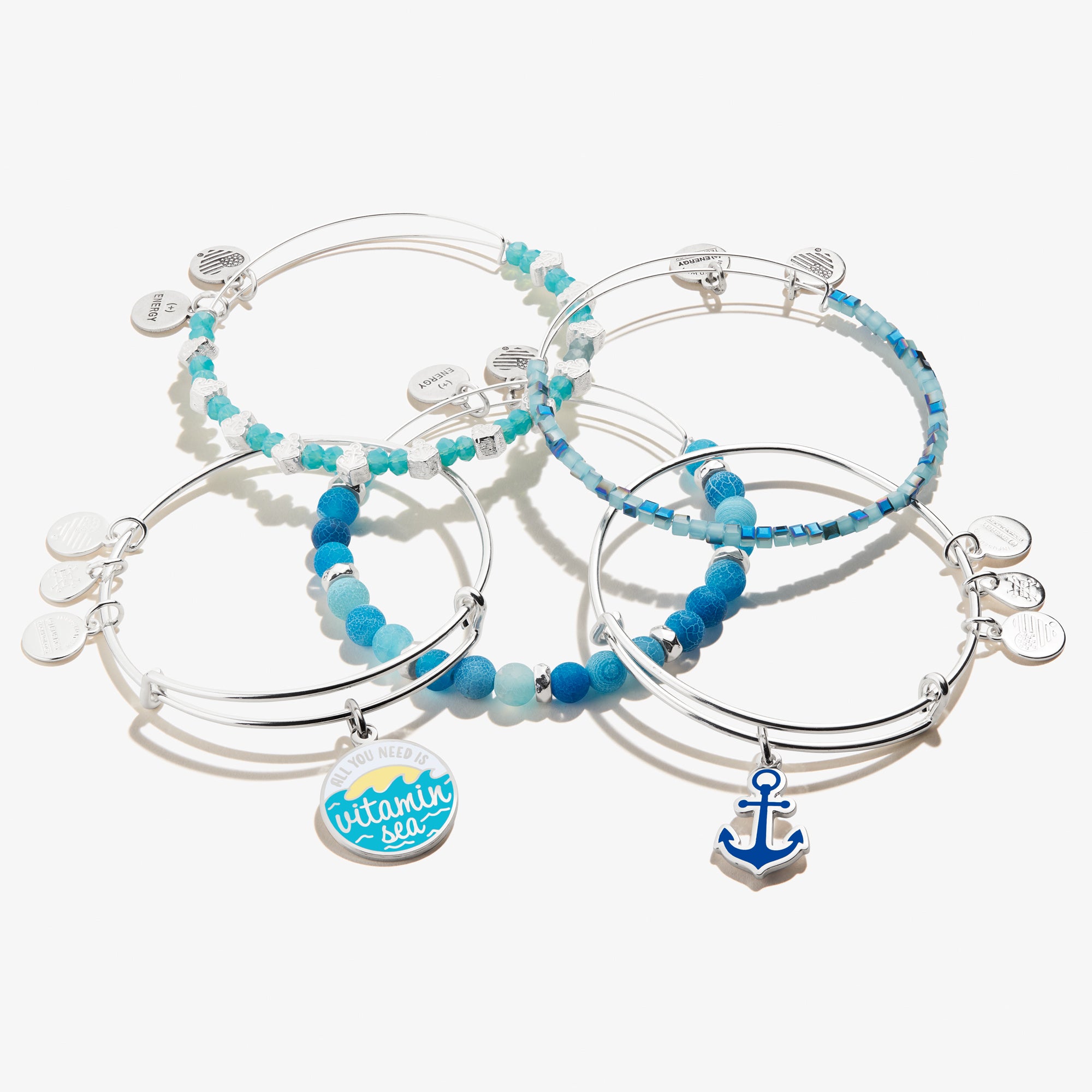 Vitamin Sea Charm Bangle Set of 5 - Boho Beach Jewelry for Women - Perfect for Summer Vacations, Beach Parties & Festival Outfits