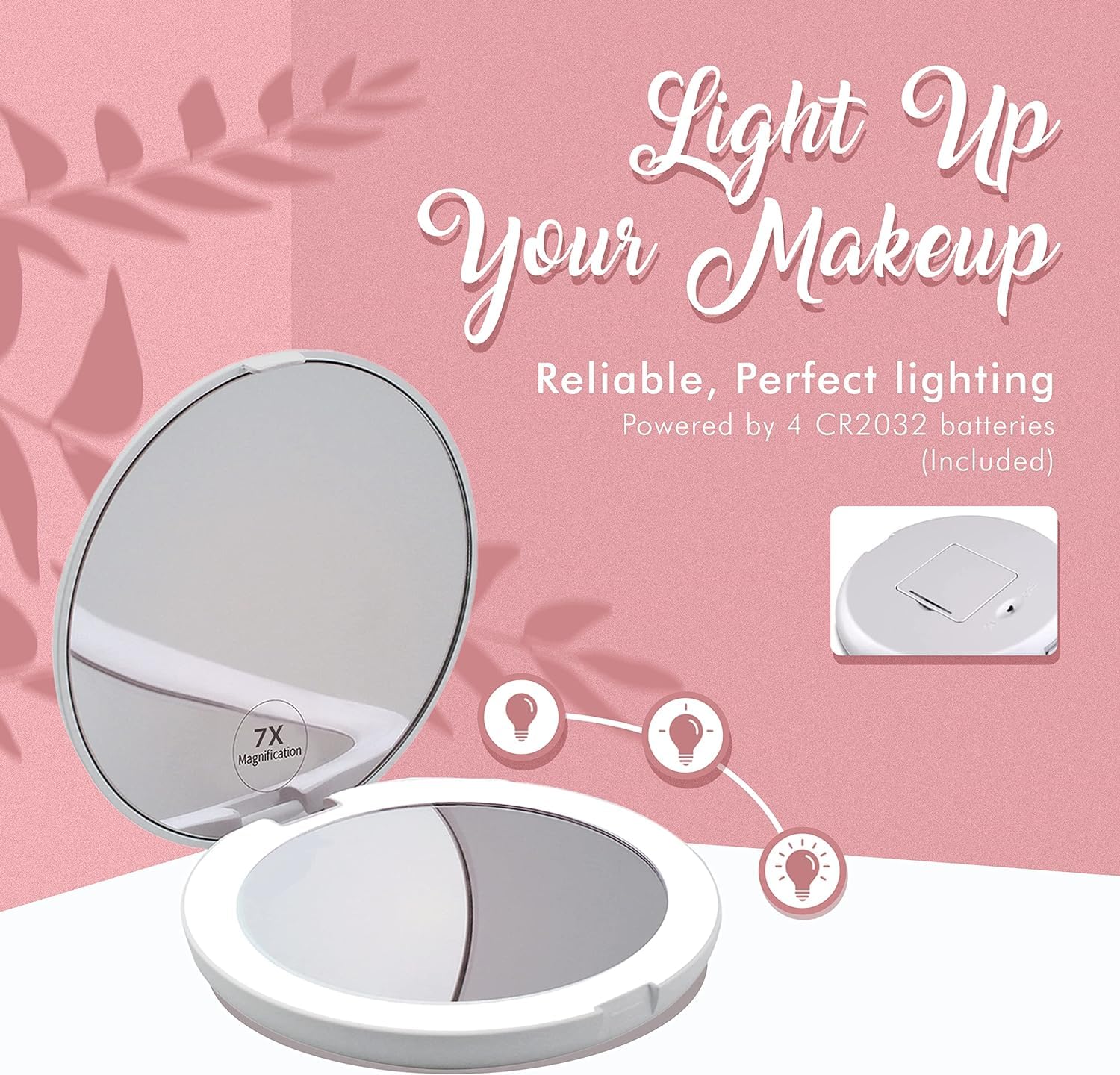 Compact Travel Mirror with Light - 7X Magnification, 5