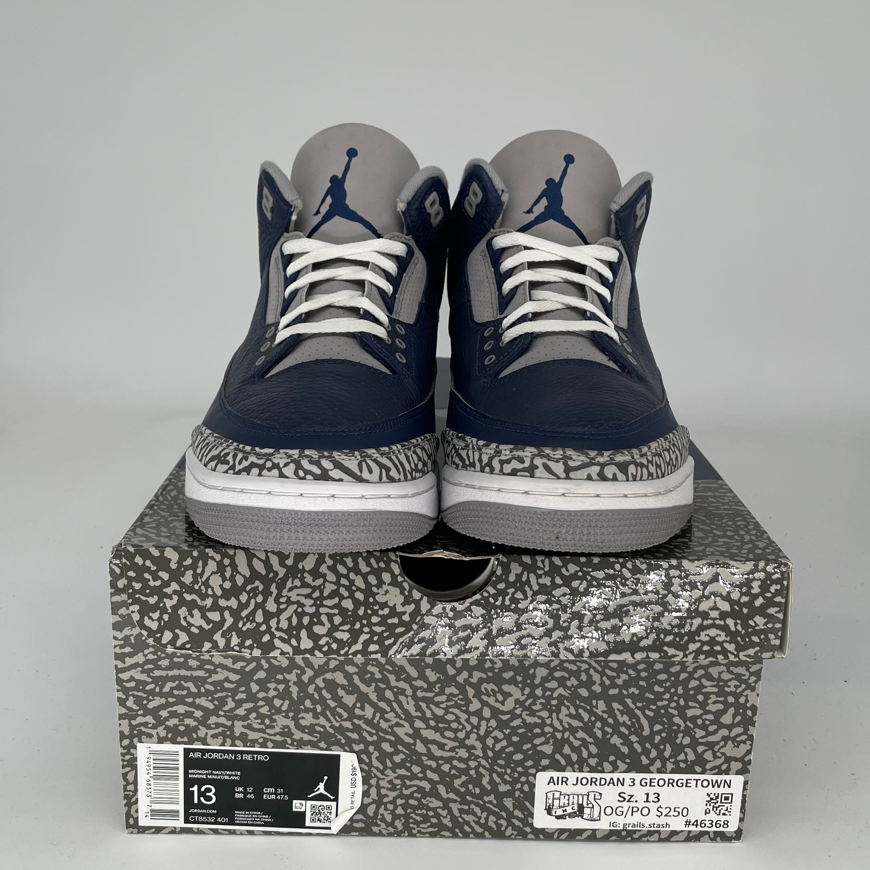 AIR JORDAN 3 GEORGETOWN Retro Basketball Shoes Men's Size 13 - White/Blue/Gray CT8532-401 | Authentic Sneakers for Casual Wear & Street Style
