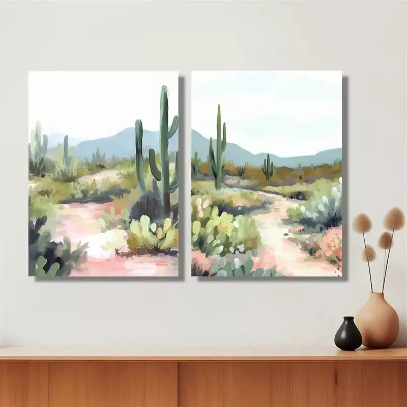 2pcs Southwestern Green Cactus Desert Framed Wall Art 50x75cm - High Quality Canvas Print | 100% Australian Made | Ready to Hang | Perfect for Living Room, Bedroom & Office Decor