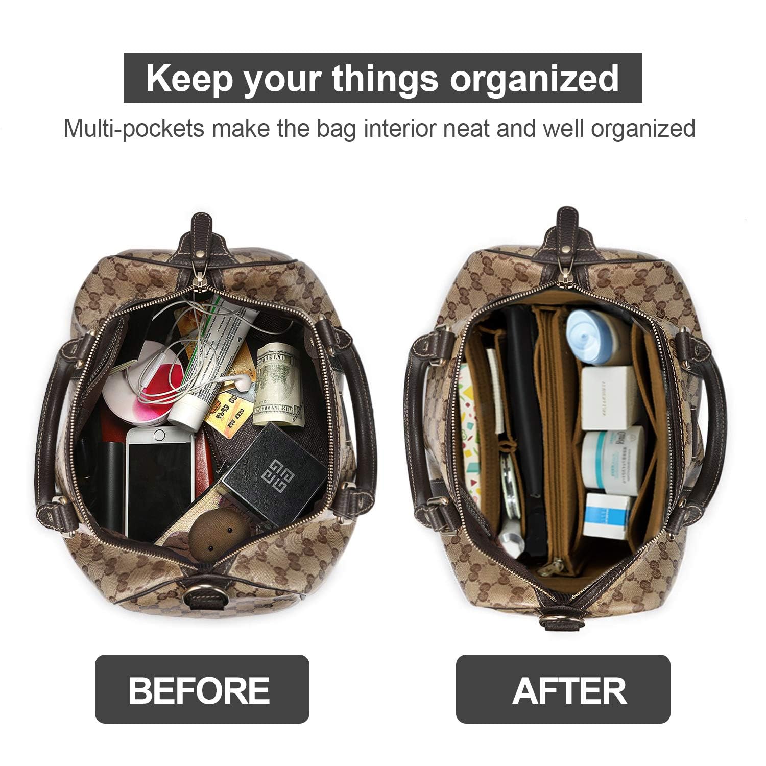 OMYSTYLE Felt Purse Organizer Insert - 5 Sizes Handbag Divider for Longchamp, Neverfull, Speedy & More | Tote Bag Organizer for Women | Perfect for Travel, Work & Daily Use