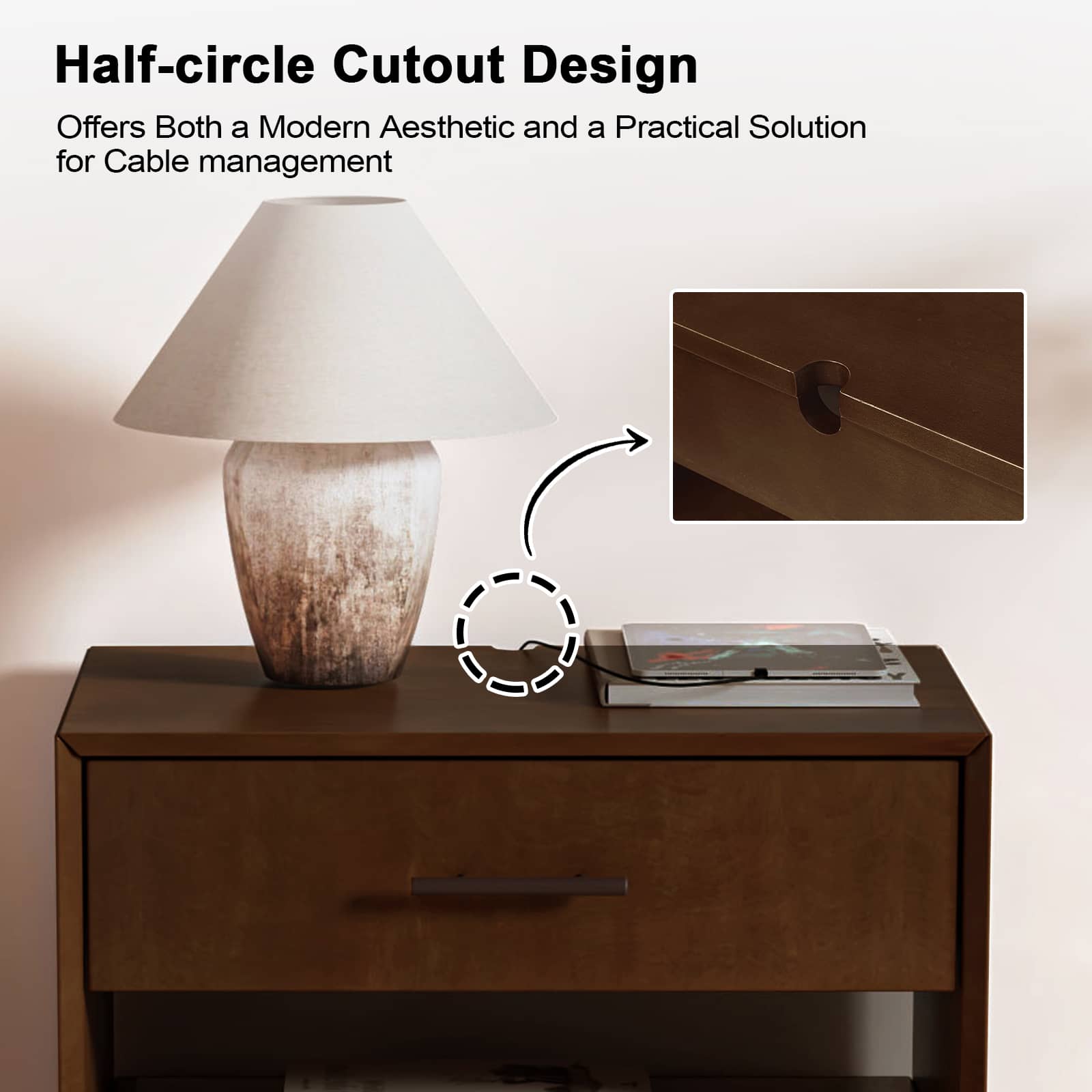 Yoel Hidden Drawer Nightstand with Built-in USB Outlets & Power Strip - Modern Bedside Table with Secret Storage for Bedroom, Living Room, or Office
