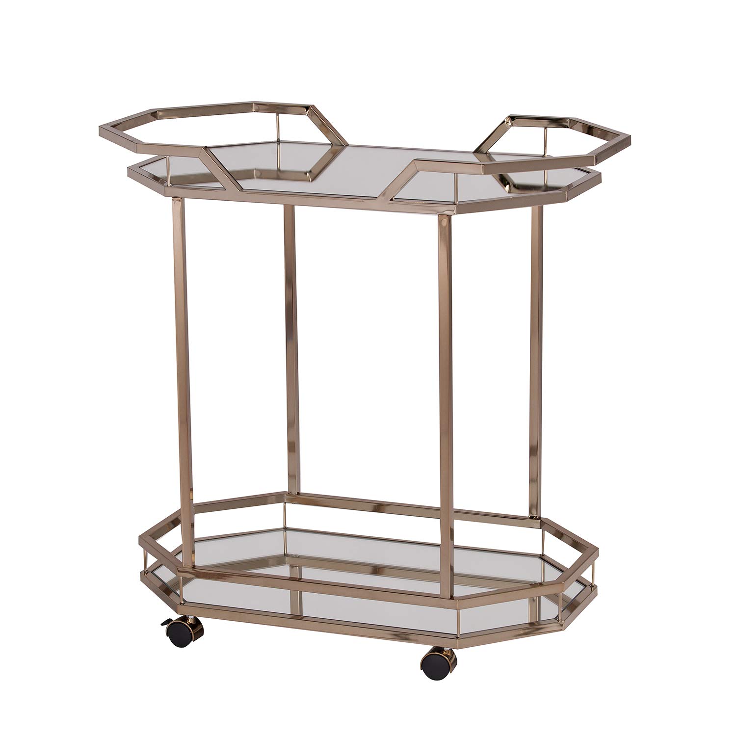 SEI Furniture Ari Art Serving Cart with Mirror - Champagne Gold - Rolling Bar Cart for Kitchen, Living Room, or Dining Room - Perfect for Entertaining, Storage, and Home Decor (AMZ1102ZH)