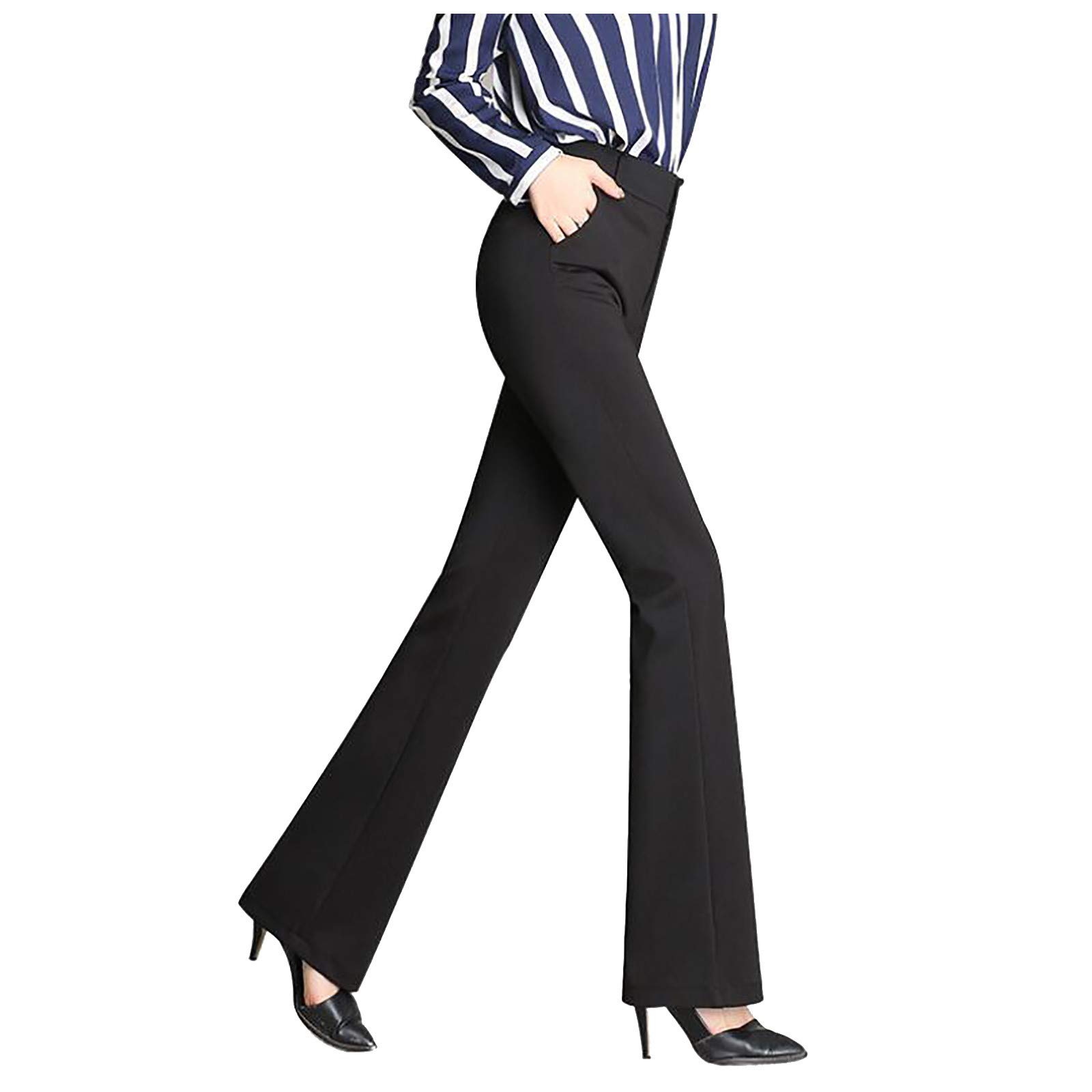 High Waist Flare Pants for Women - Petite Fit Straight Leg Work Pants with Pockets | Comfortable Business Casual Trousers for Office, Travel & Everyday Wear
