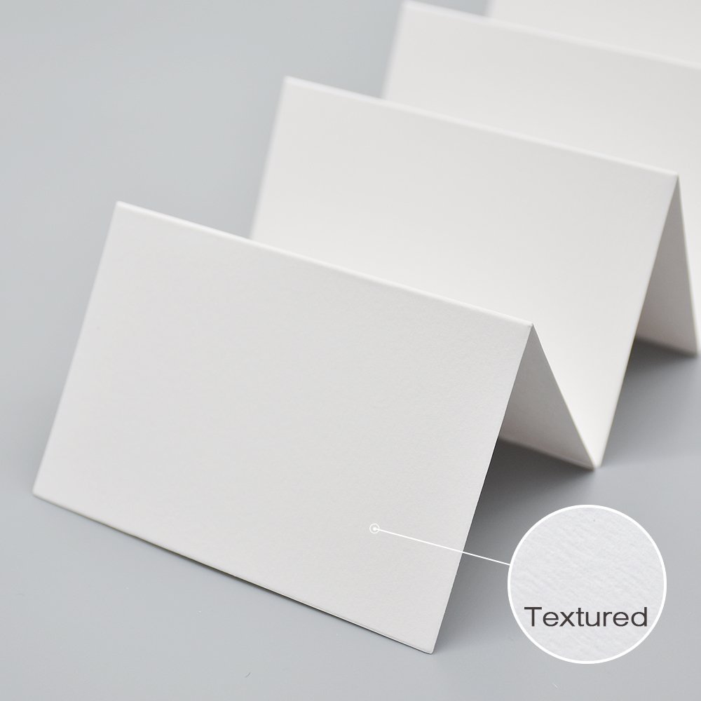 AZAZA 50-Pack White Blank Place Cards - Elegant Textured Table Tent Cards for Weddings, Banquets & Dinner Parties (2.5