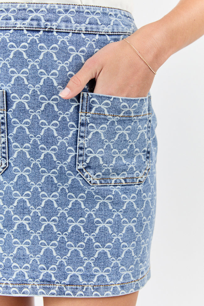 Stylish Printed Denim Skirt with Bow Accents - Women's Fashion Skirt for Casual Outfits, Parties & Everyday Wear