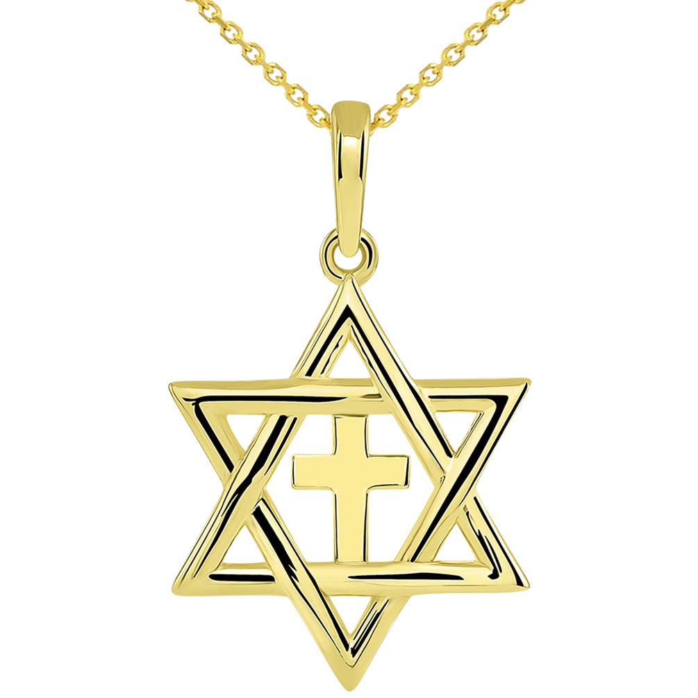 14K Yellow Gold Star of David Pendant Necklace - Religious Cross Judeo-Christian Jewelry for Men & Women - Perfect for Hanukkah, Christmas Gifts & Spiritual Occasions