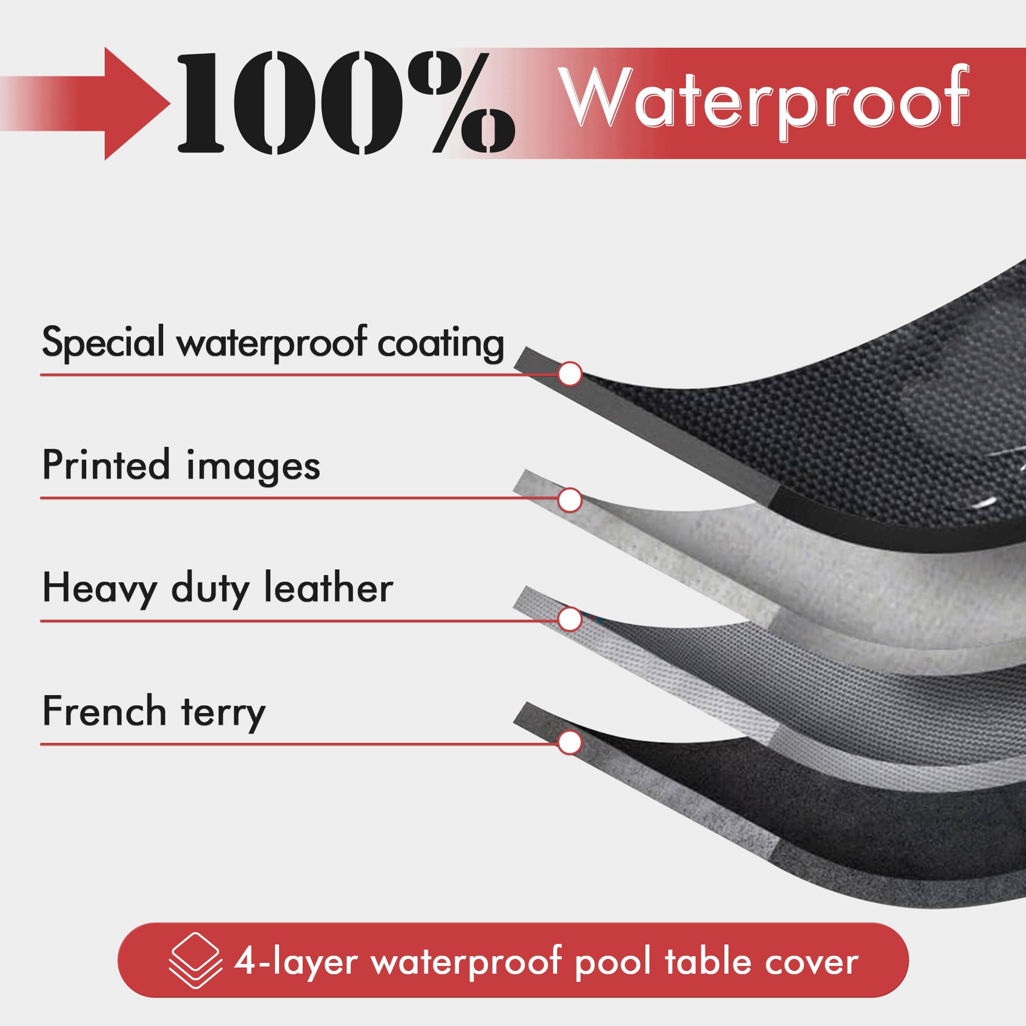 8 ft Waterproof Pool Table Cover - Outdoor Leather Billiard Table Protector for 8 Feet Tables, Felt Protection, Durable & Weatherproof - Perfect for Patio, Game Room & Indoor Use - Red