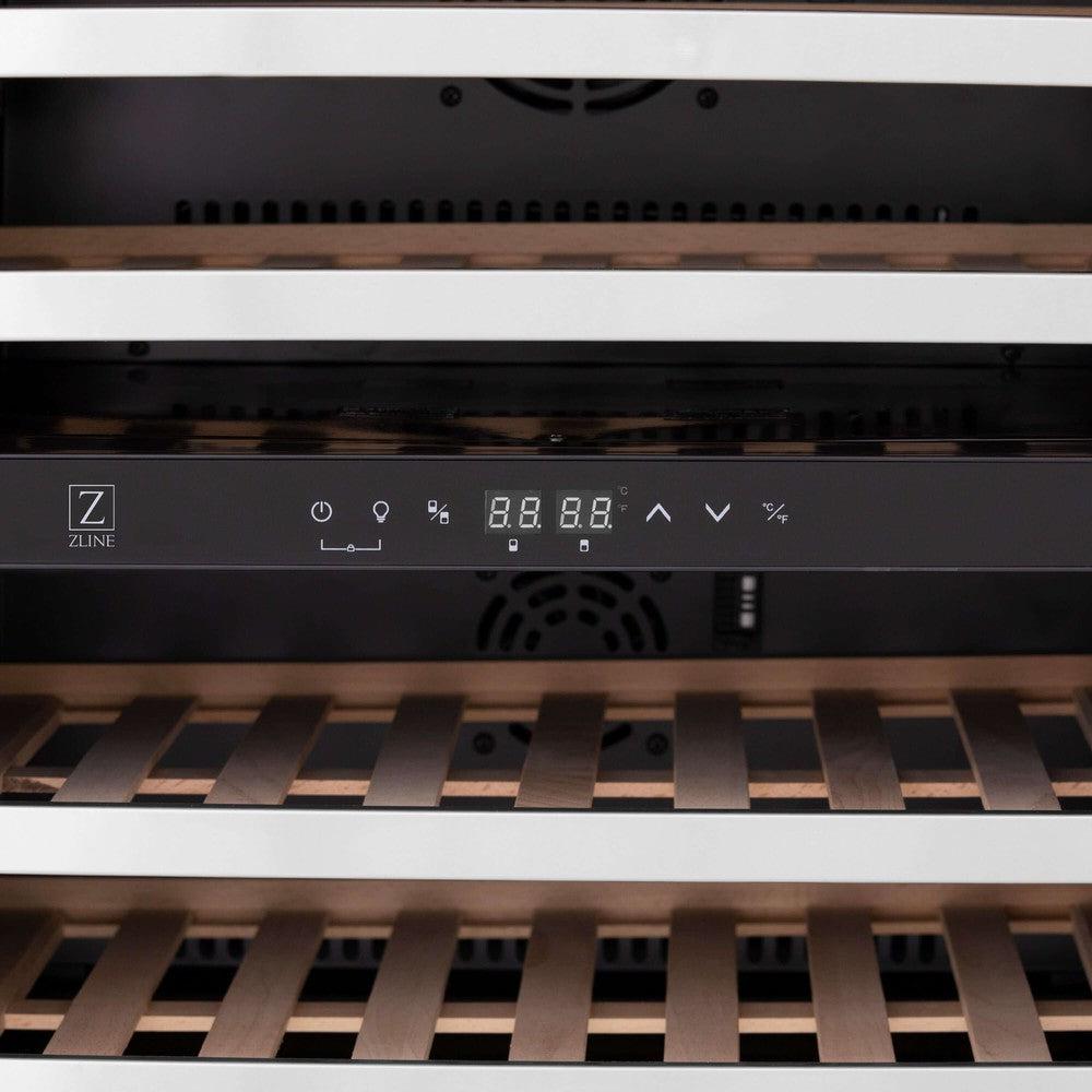 ZLINE Autograph Edition 24 Inch Stainless Steel Dual Zone Wine Cooler - 44 Bottle Capacity with Matte Black Accents for Home Bar, Kitchen, or Dining Room (RWVZ UD 24 MB)