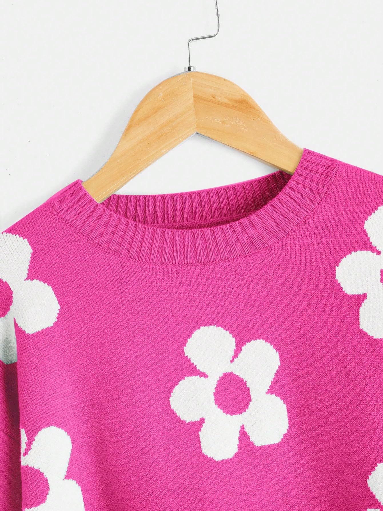 SHENHE Girls' Floral Print Long Sleeve Crewneck Sweater - Soft Casual Pullover Jumper Top for School, Playdates & Fall Outfits
