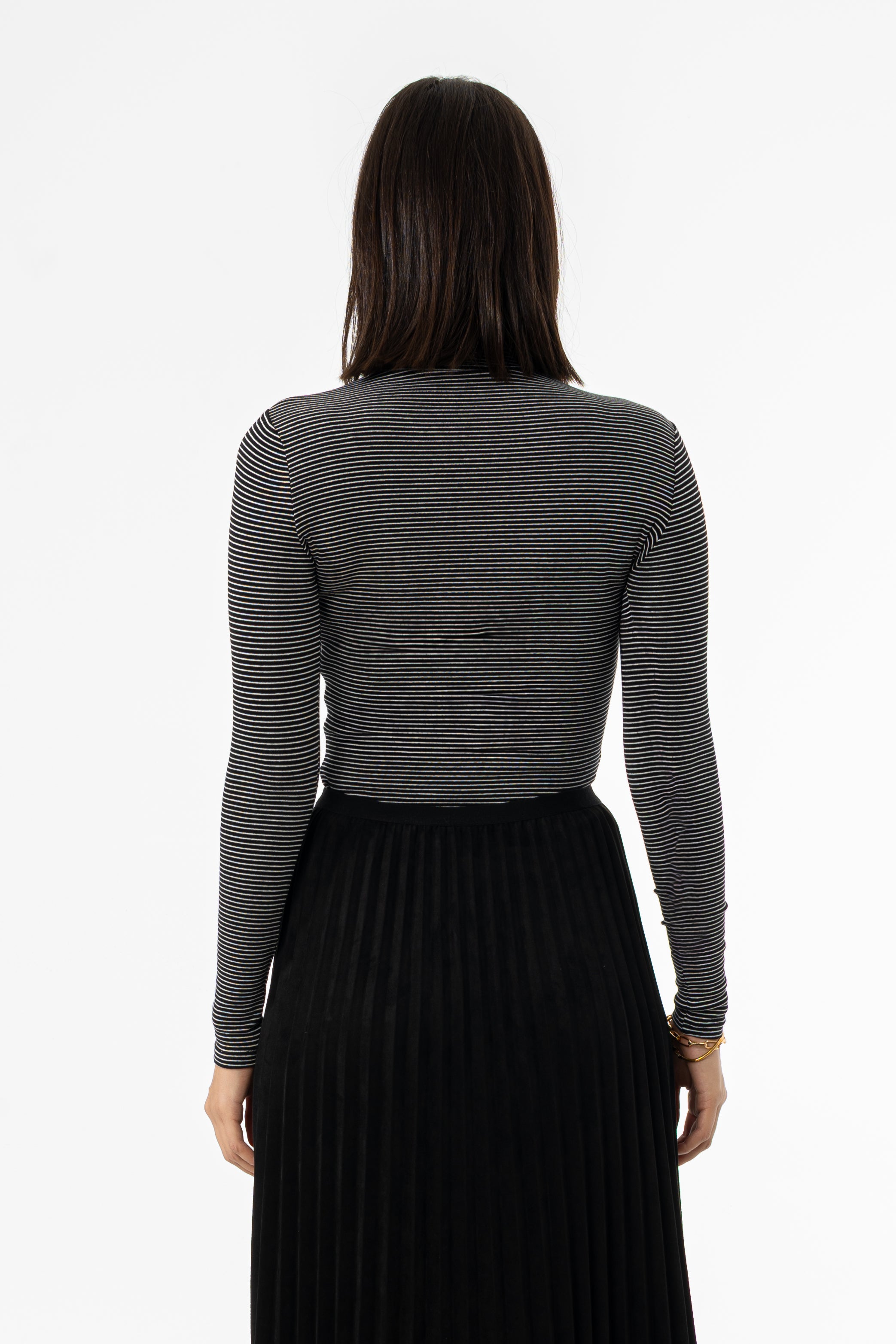 Black Striped Mock Neck Top for Women - Stylish Long Sleeve T-Shirt | Casual & Office Wear | Perfect for Layering, Fall Outfits, and Everyday Fashion