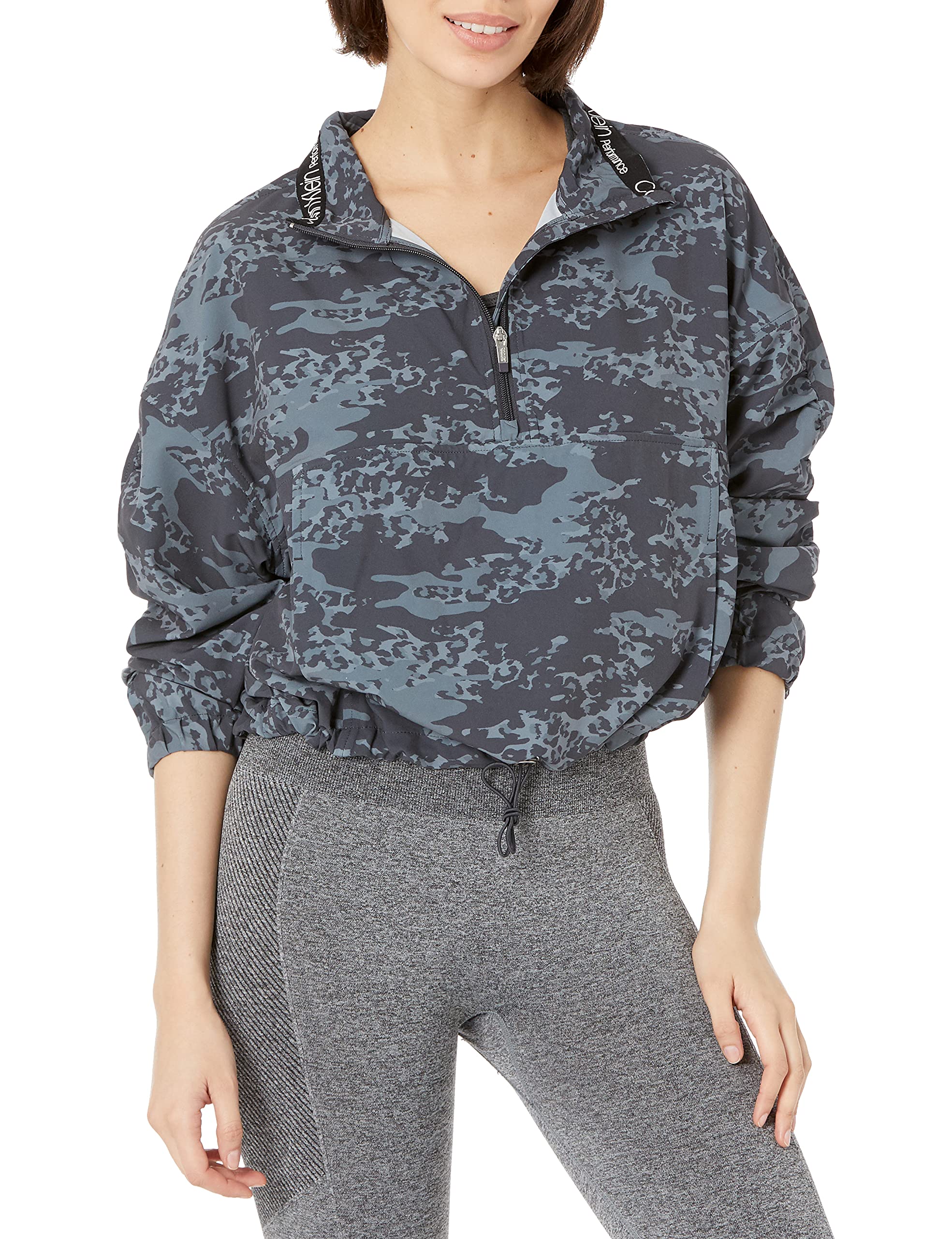 Calvin Klein Performance Women's Print Funnel Neck 1/2 Zip Pullover Sweatshirt with Ruched Sleeves - Gym, Yoga & Casual Wear