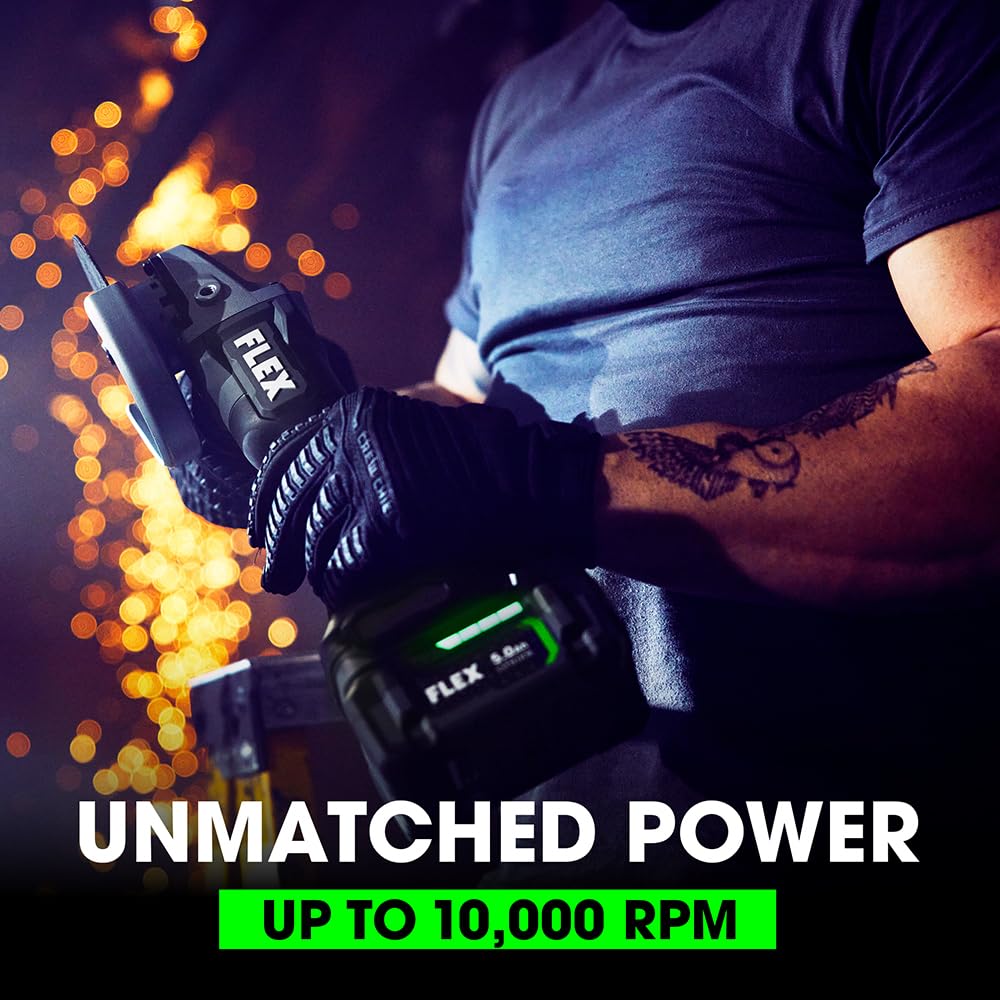 FLEX 24V Brushless Cordless 5-Inch Angle Grinder with 10,000 RPM Variable Speed, Paddle Switch, 5.0Ah Lithium Battery & 160W Fast Charger - FX3171A-1C - Perfect for Metal Cutting, Grinding, and DIY Projects