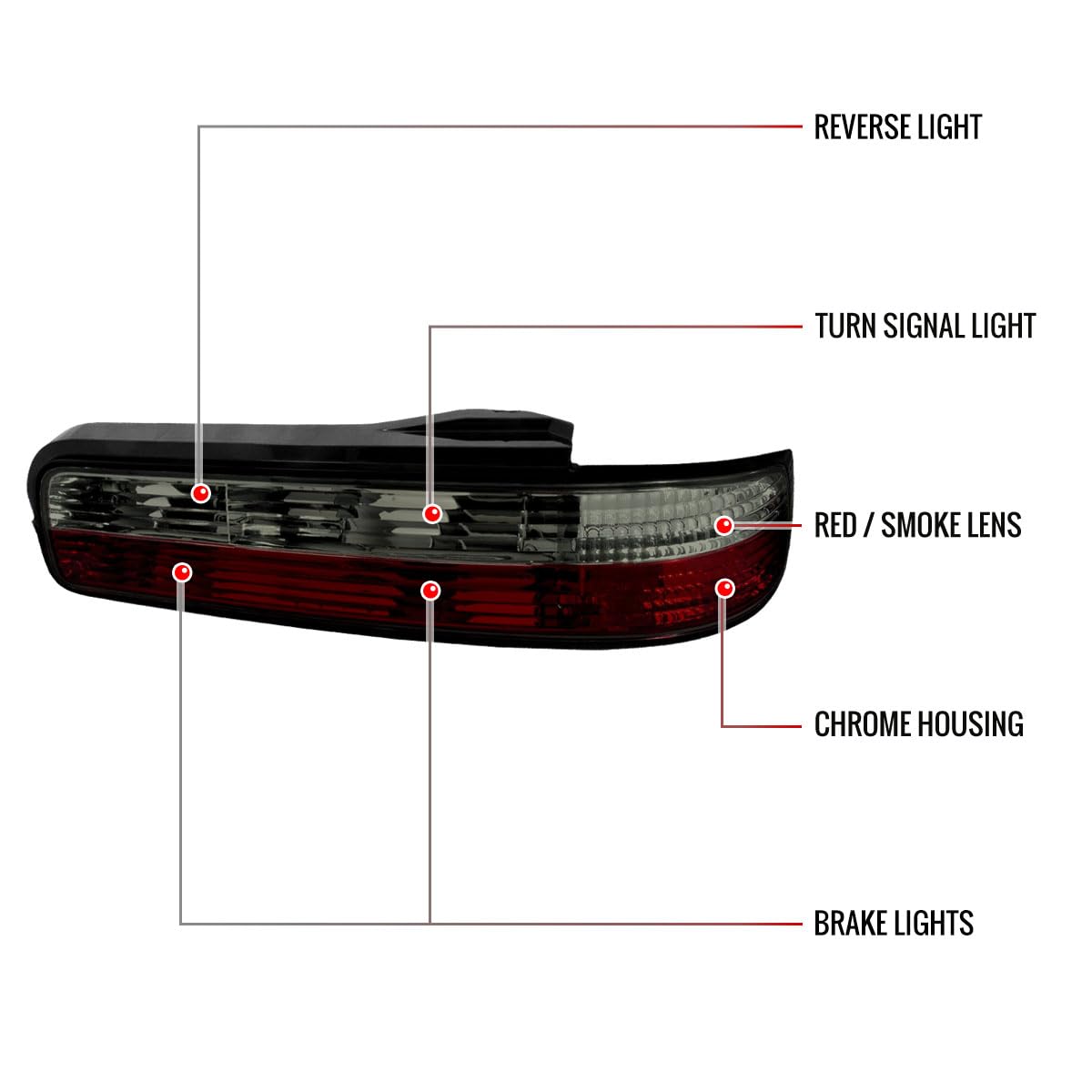 Smoked Red Tail Lights for 1989-1994 Nissan 240SX S13 2-Door Coupe - Tinted Brake Lamps - Upgrade Your JDM Style for Night Cruising & Car Meets