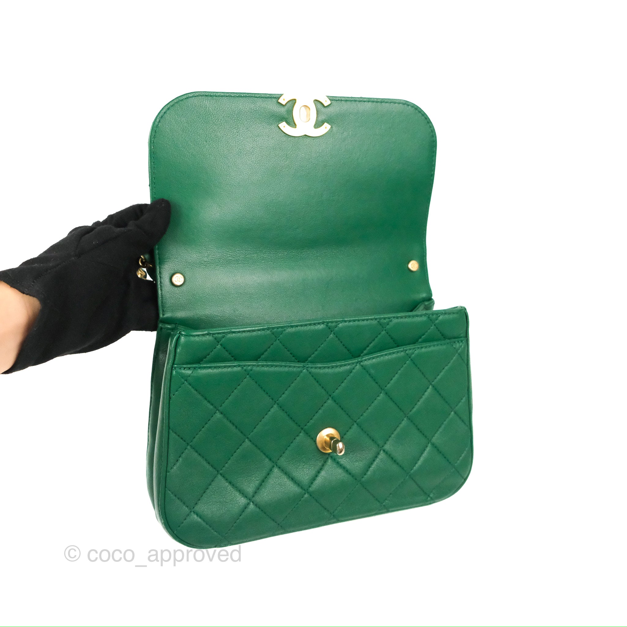 Chanel Chain Infinity Top Handle Bag - Green Lambskin Leather with Aged Gold Hardware - Luxury Crossbody Shoulder Bag for Women, Perfect for Parties, Weddings & Evening Events