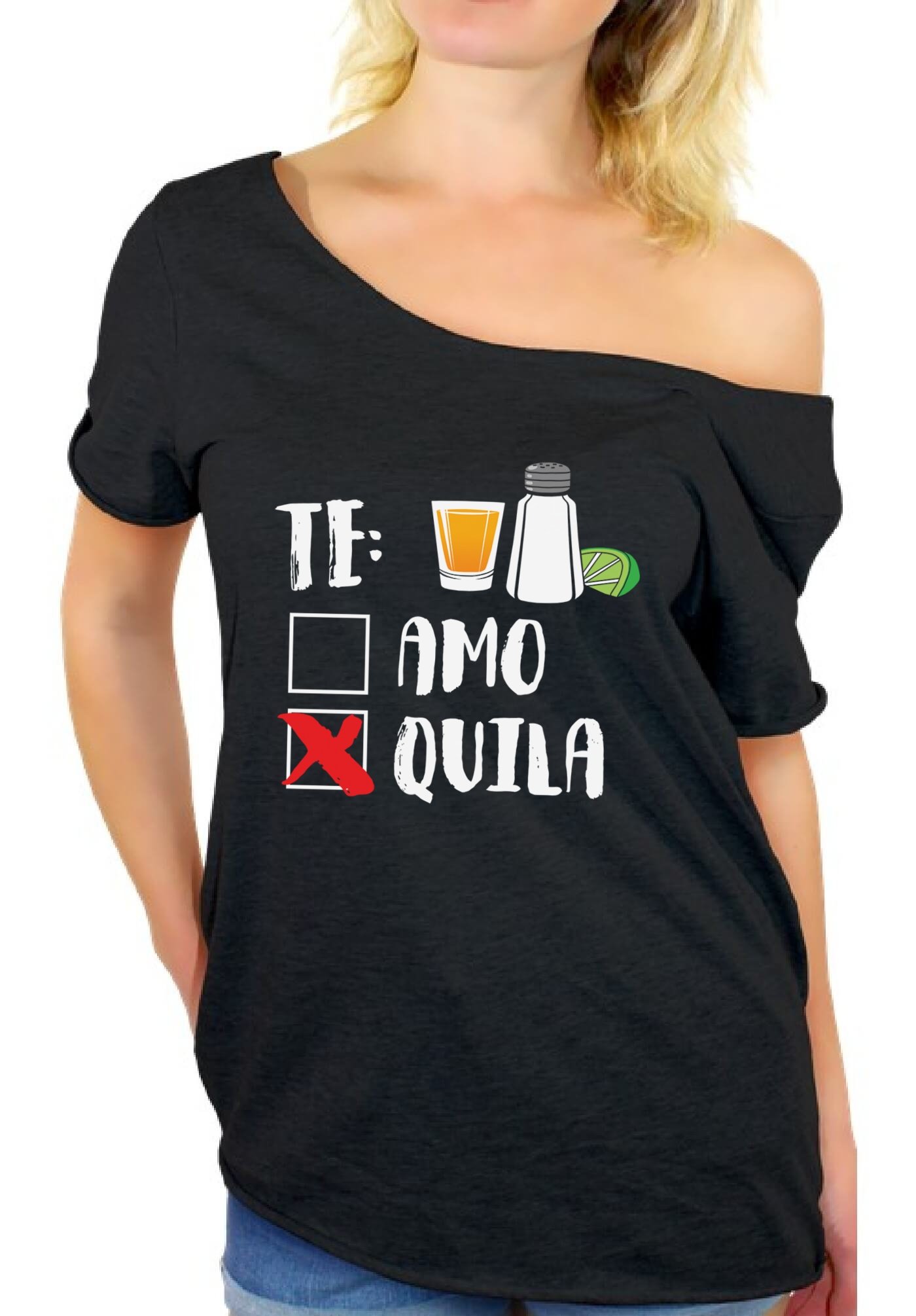 Awkward Styles Te Amo Te Quila Off Shoulder Shirt - Cinco de Mayo Gifts for Women, Party Outfit, Mexican Themed Celebration, Festive Apparel