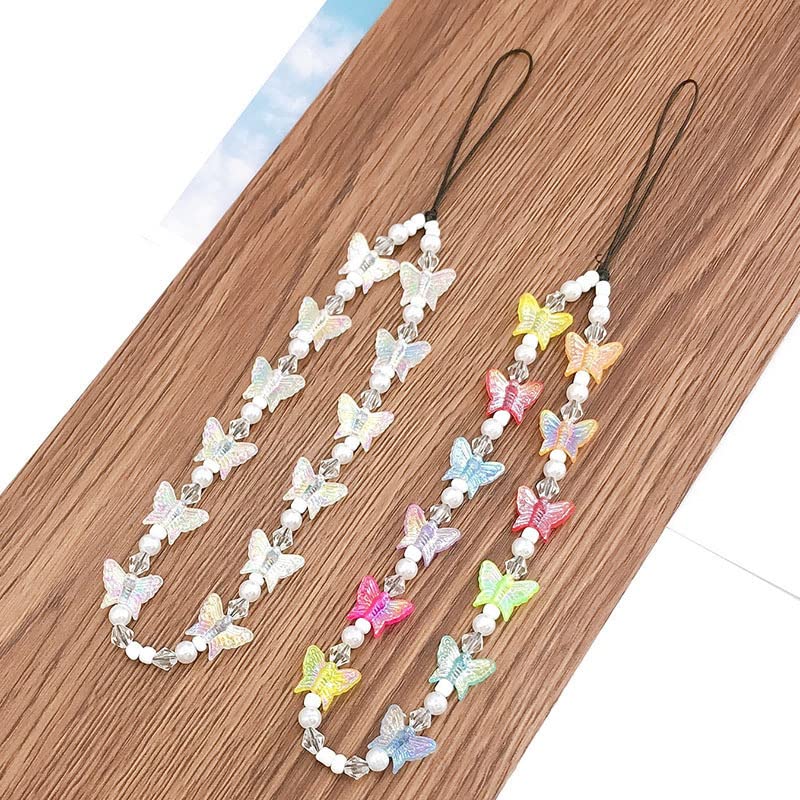 Handmade Natural Stone Beaded Butterfly Phone Lanyard - Colorful Rainbow Charm Keychain for Women & Girls | Perfect for Phone Accessories, Gift Giving & Fashion Jewelry