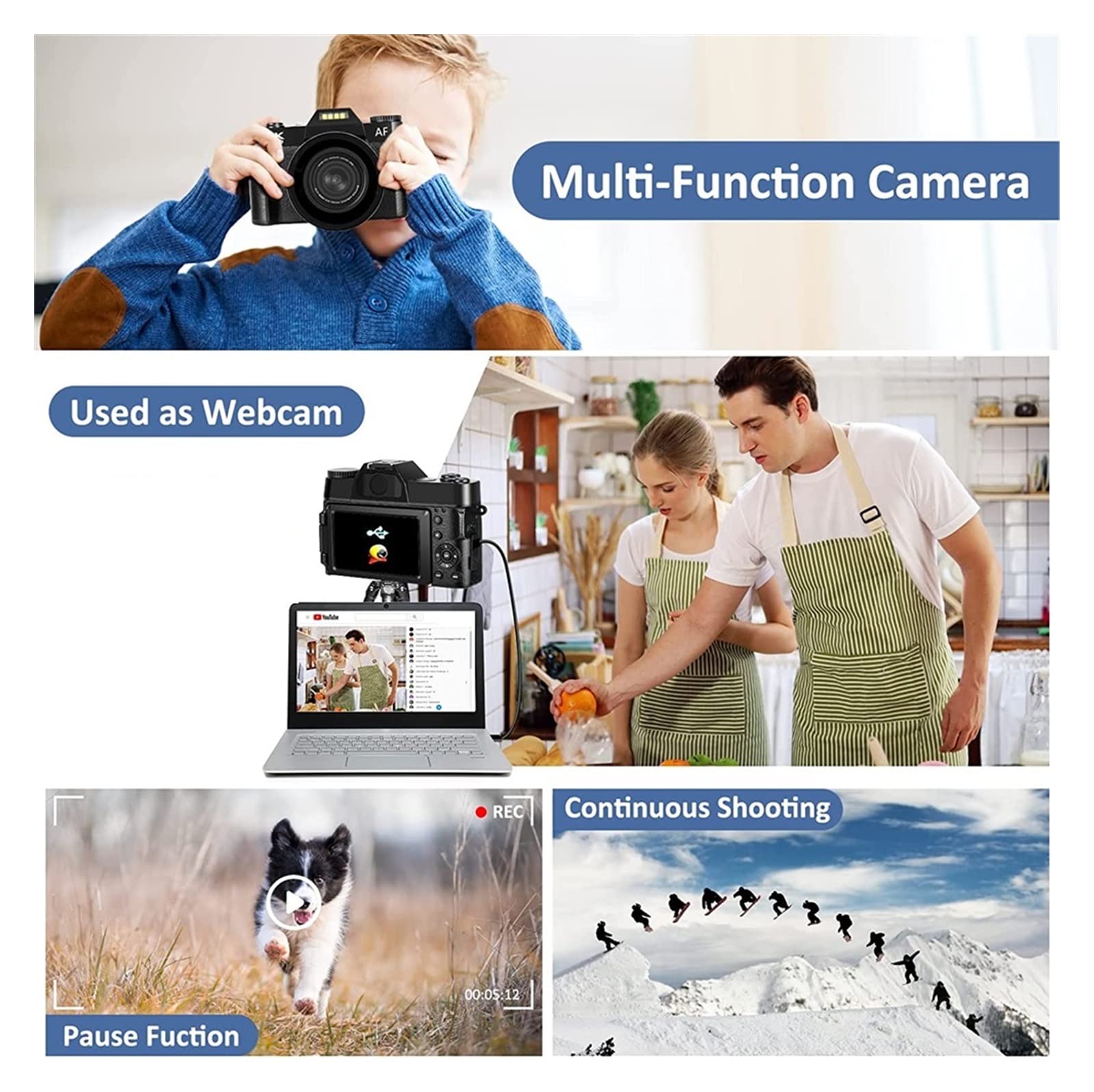 AUBEST 4K Video Camera Camcorder - 48MP Digital Camera with 3