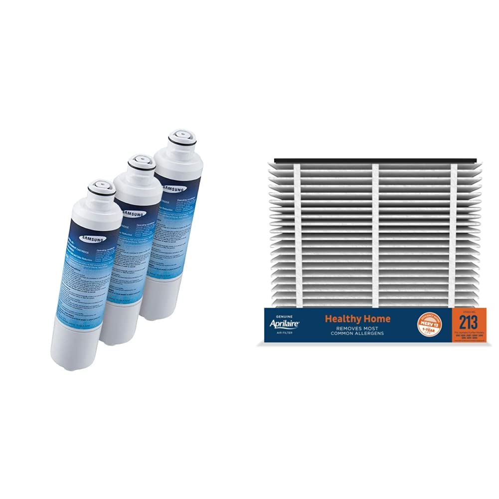 Samsung DA29-00020B Refrigerator Water Filter 3-Pack - White | Aprilaire 213 A1 MERV 13 Replacement Air Filter (Pack of 1) - Compatible with Samsung Fridges & HVAC Systems - Perfect for Clean Drinking Water & Improved Indoor Air Quality in Homes & Offices