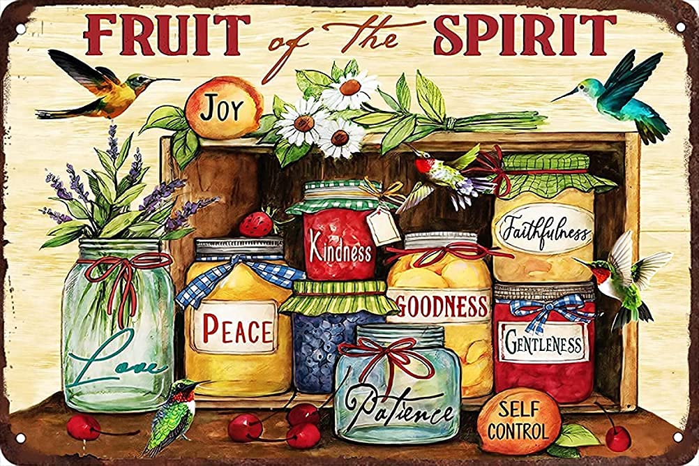 Vintage Tin Sign - Fruit of The Spirit Peace & Kindness Retro Metal Wall Art Decor (8x12 Inch) for Home, Garage, Bar, Cafe, Bathroom - Perfect for Farmhouse, Man Cave & Rustic Interior Design