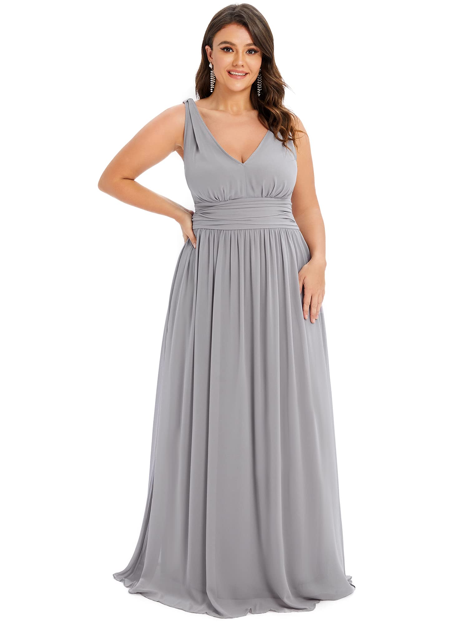 Ever-Pretty Women's Plus Size V-Neck Sleeveless Pleated Chiffon Maxi Dress - Formal Evening Gown & Bridesmaid Dress (Style 09016-DA) | Perfect for Weddings, Prom, Cocktail Parties & Special Occasions