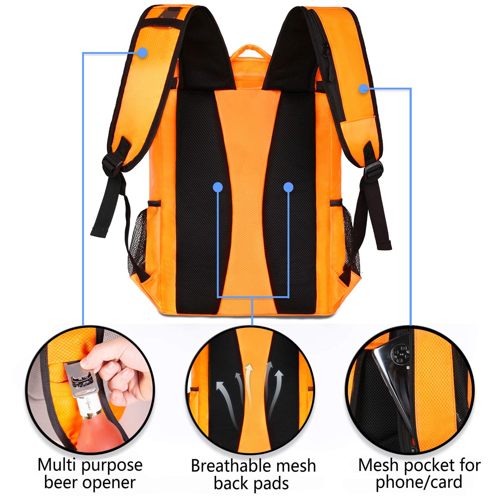 FORICH Insulated Cooler Backpack - Lightweight Leakproof Soft Cooler Bag for Men & Women, Holds 30 Cans - Perfect for Lunch, Work, Picnic, Beach, Camping, Hiking & Outdoor Adventures